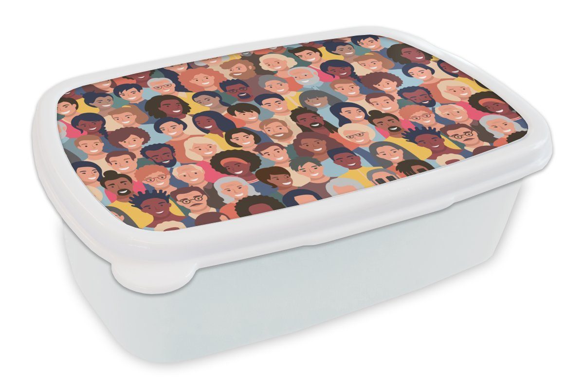 MuchoWow Lunchbox Vielfalt - Muster - Gesicht, Kunststoff, (2-tlg), Brotbox für Kinder und Erwachsene, Brotdose, für Jungs und Mädchen weiß