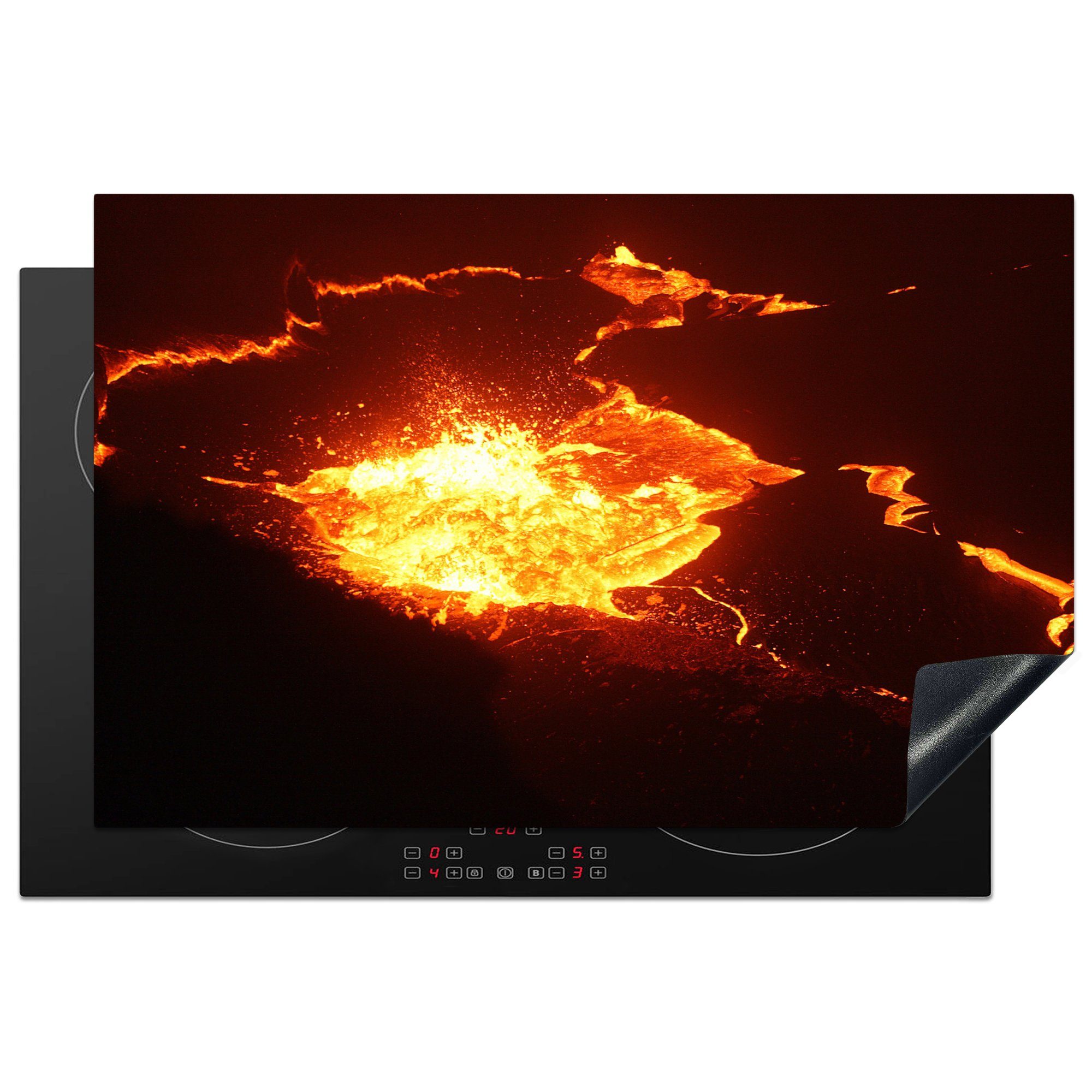 MuchoWow Herdblende-/Abdeckplatte Glühende Lava fließt aus dem Vulkan, Vinyl, (1 tlg), 81x52 cm, Induktionskochfeld Schutz für die küche, Ceranfeldabdeckung