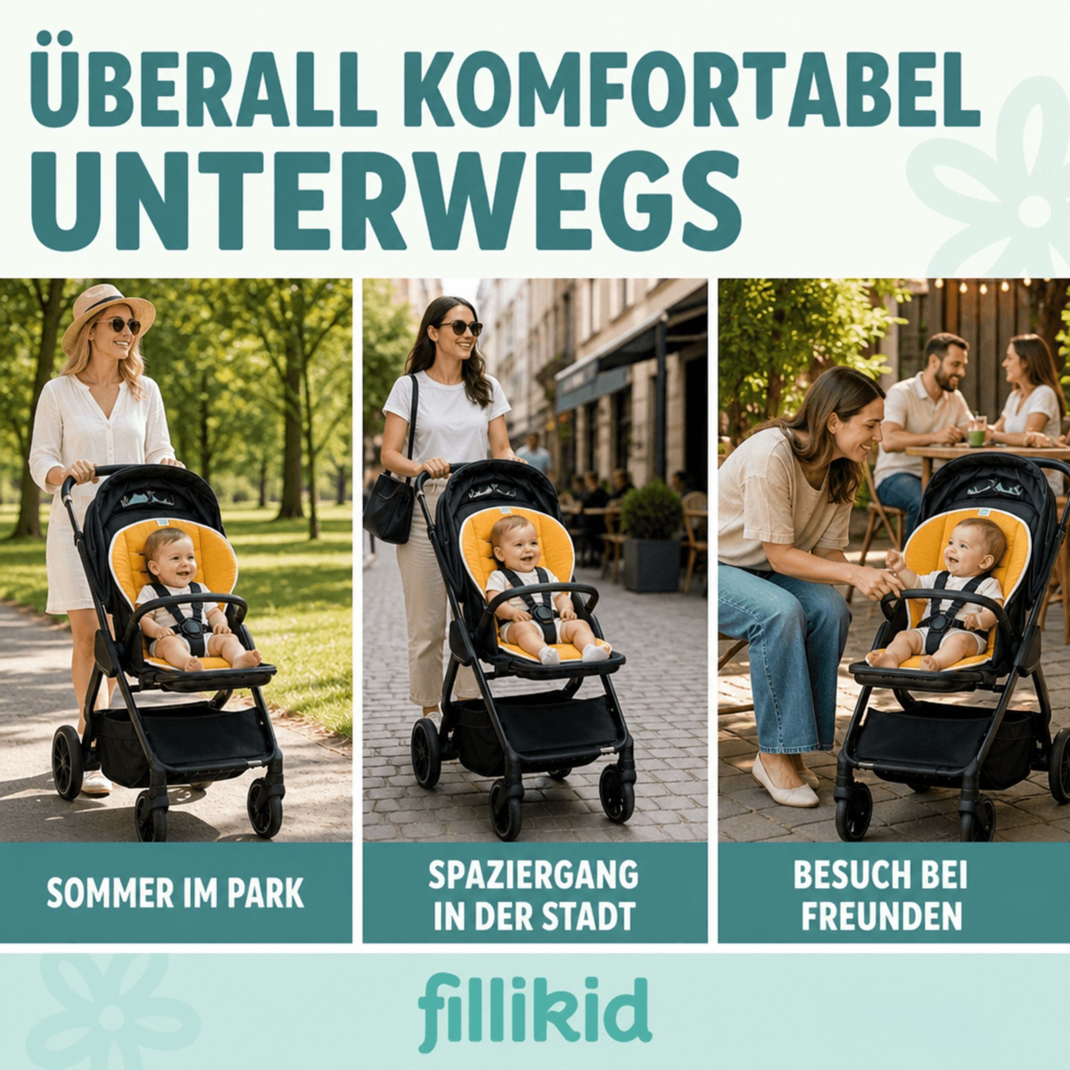 Fillikid Kinderwagen-Sitzauflage Wendeauflage Muslin 48x74 cm