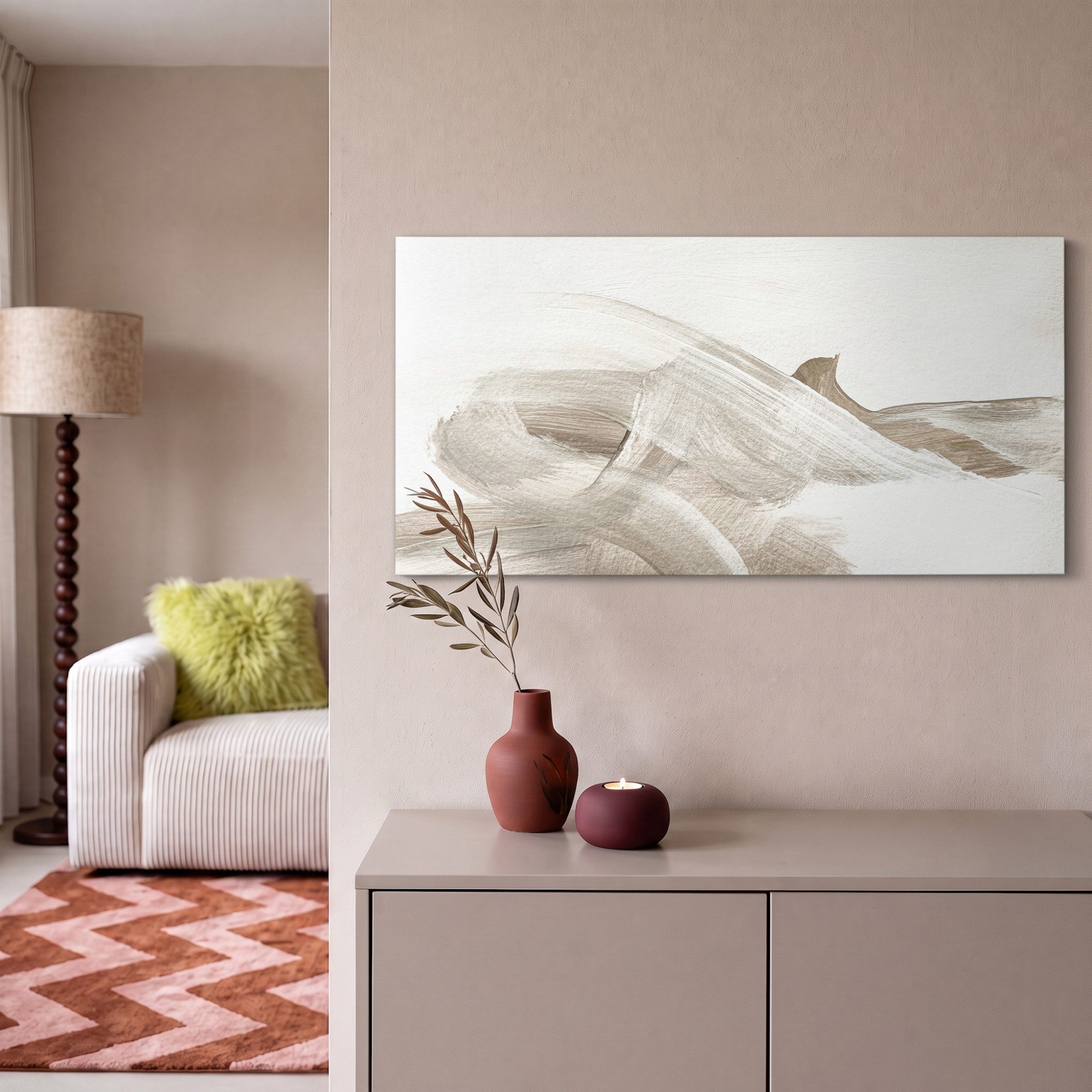 OneMillionCanvasses® Leinwandbild Panorama Abstrakt - Moderne Kunst - Beige, Fotodruck (1 St), Wandbild, Deko Schlafzimmer Wohnzimmer Flur 40x20 cm – Bild 2 von 5