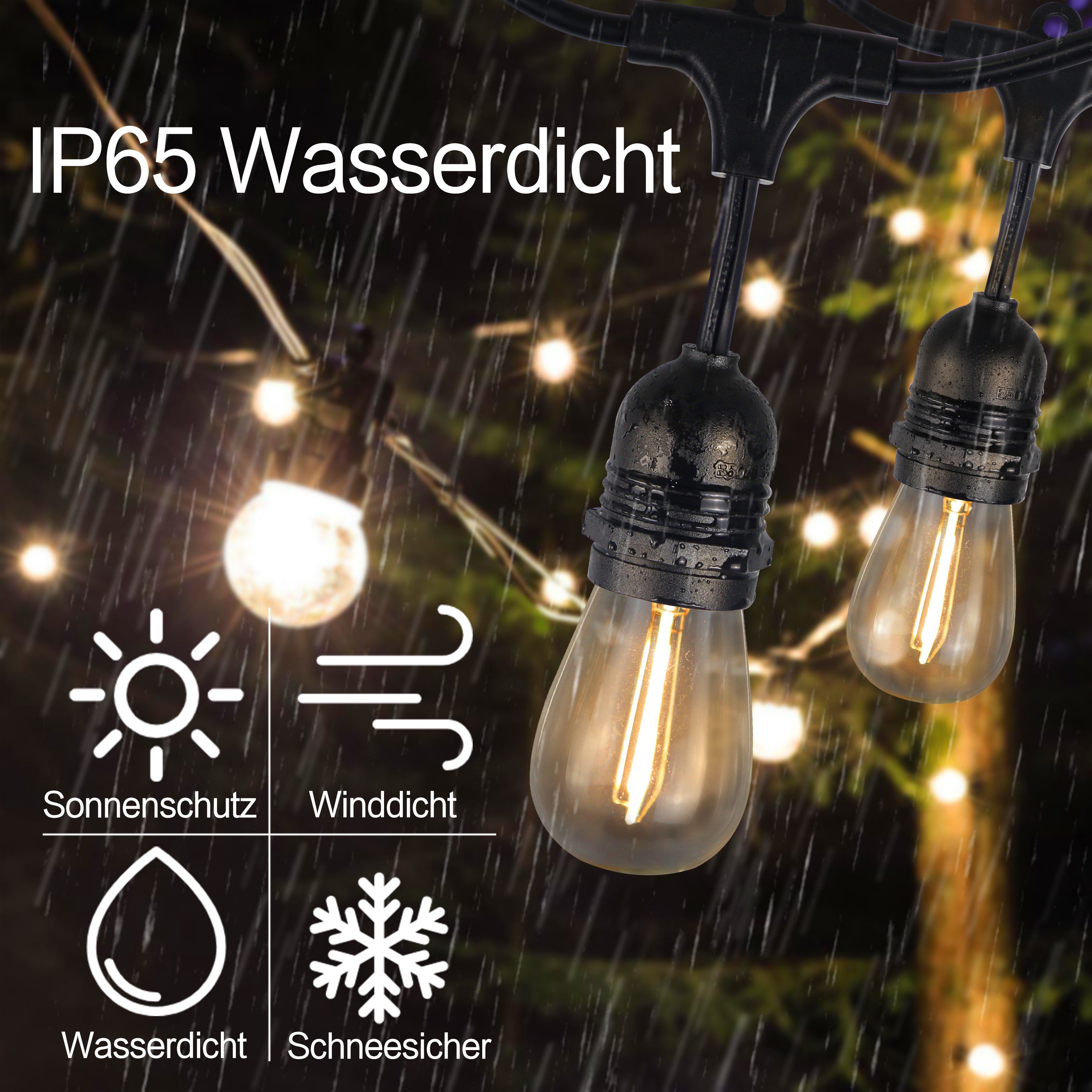 ZMH LED-Lichterkette Innen Außen Glühbirnen Lichterkette 15m für Garten, 16 günstig online kaufen