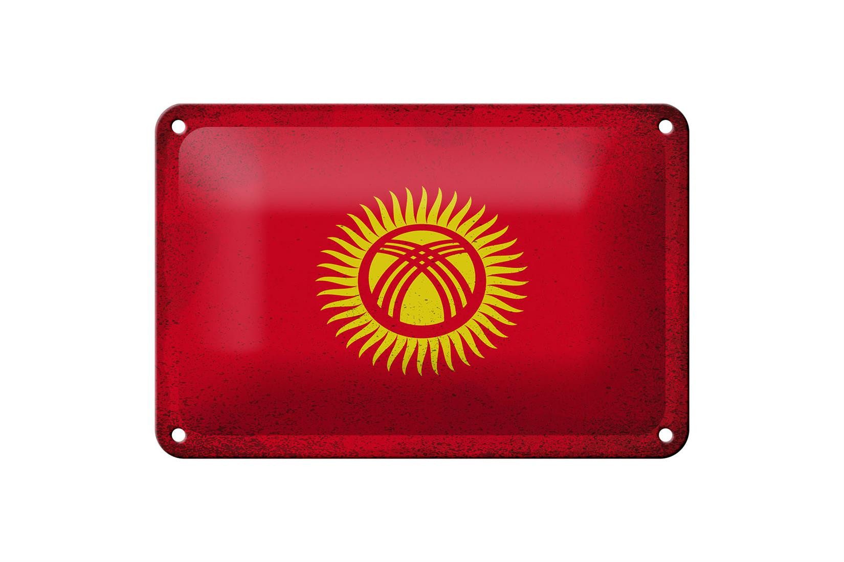 Femer GmbH Metallschild Flagge Kirgisistan 18x12cm Kyrgyzstan Vintage, (1 St), gewölbte Oberfläche, abgerundete Ecken, umgeschlagene Kanten