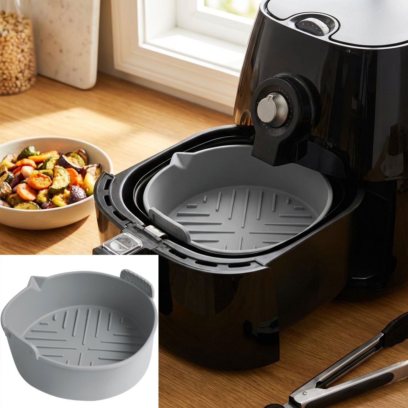 Casativo Silikonform Silikon Form für Heißluftfritteuse antihaft Ø 19 x H 6 cm RUND, (1-tlg), Silikonform für Airfryer 6,5L, BPA-frei, 19,5x18,7x6 cm RUND