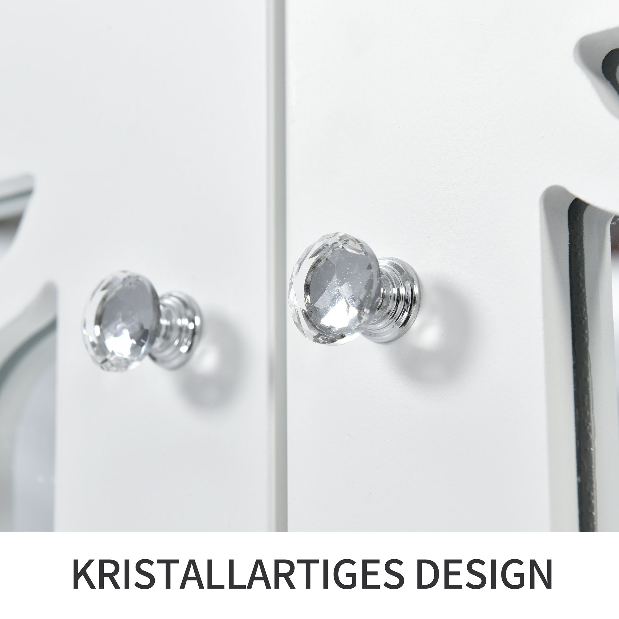BlingBin Sideboard verspiegelte Anrichte mit kühlen Kristallgriffen Breite 160CM (Vier Türen, mit beweglichem Laminat), Gesamtabmessungen:160 x 40 x 84(cm)