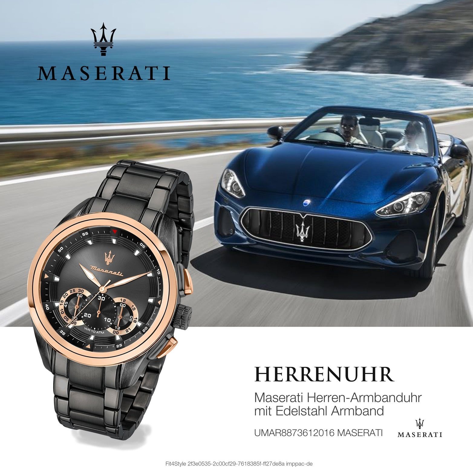(ca. Chronograph Maserati Gehäuse, schwarz Armband-Uhr, Edelstahl rundes 55x45mm) groß Herrenuhr MASERATI Edelstahlarmband,