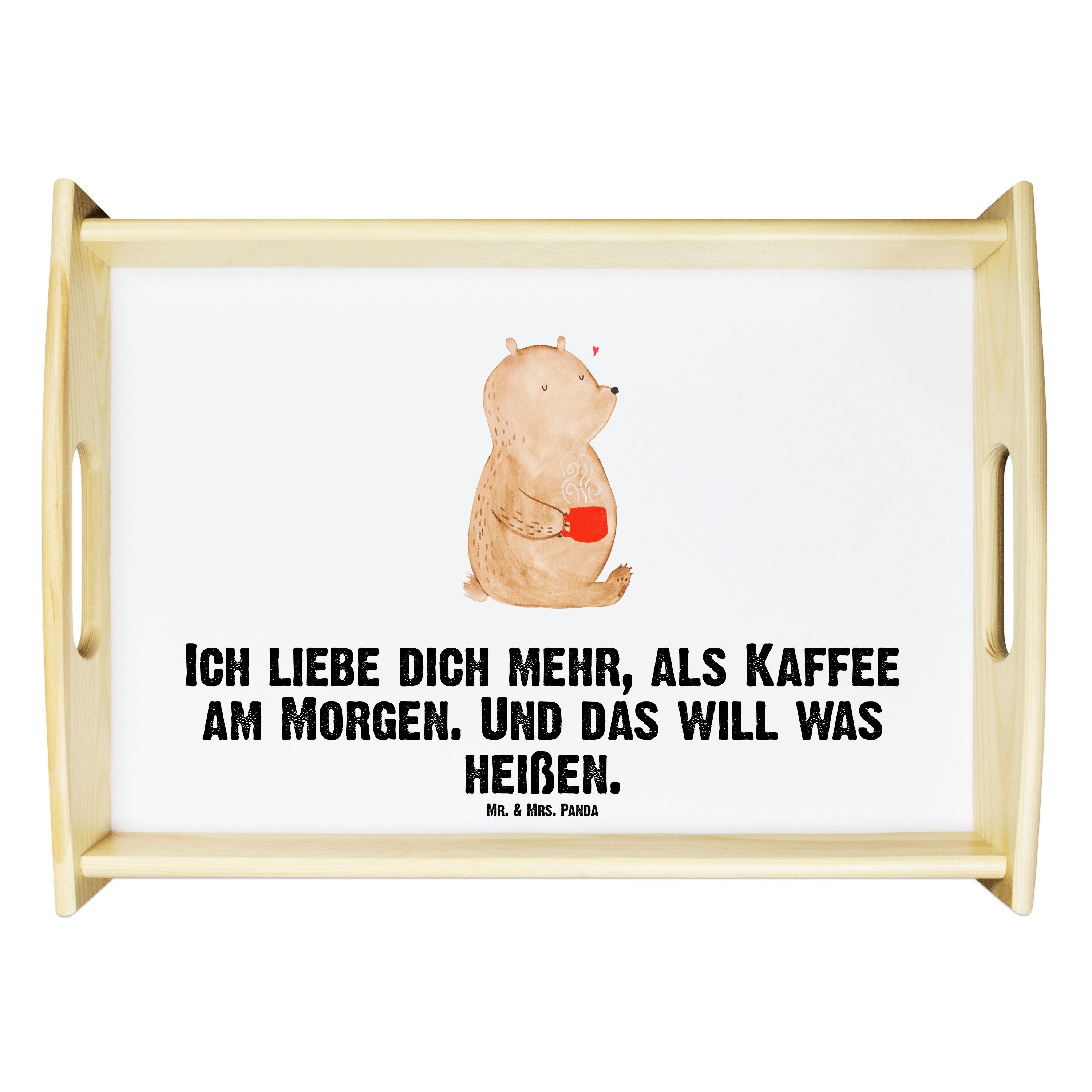 Mr. & Mrs. Panda Tablett Bär Morgenkaffee - Weiß - Geschenk, Hocheitstag, Geschenk für Partner, Echtholz lasiert, (1-tlg)