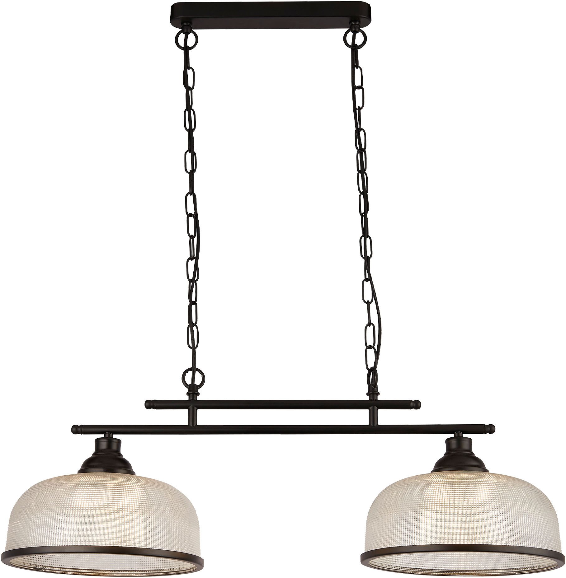 Searchlight Hängeleuchte Highworth 2Lt Pendant - Black Metal & Holophane Style Glass, Leuchtmittel wechselbar