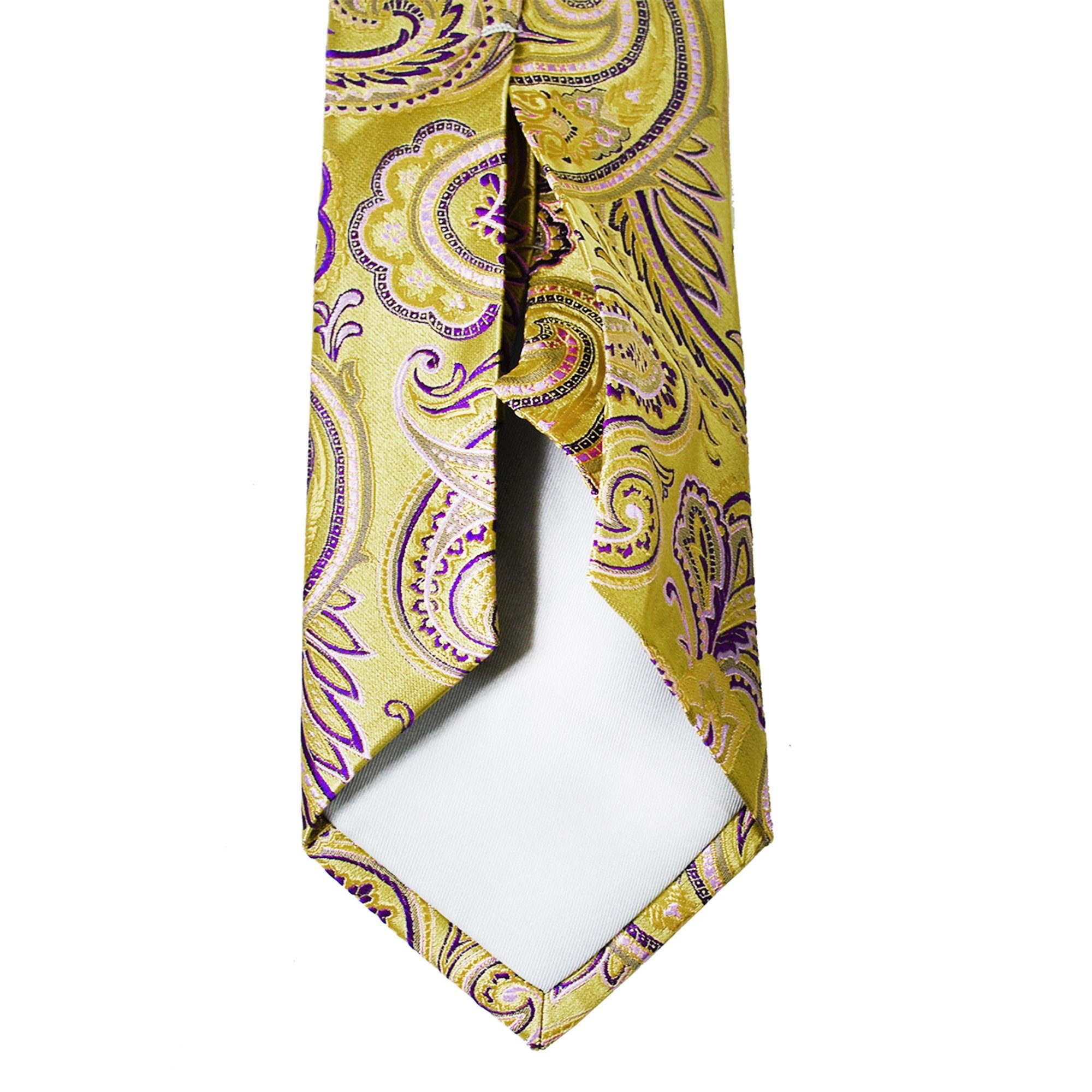 Paul Malone S14111-23 violett Einstecktuch) 7-Fold lila mit 100% modern Seide gold 2-St., elegant (Set, Schlips Krawatte gelb paisley Seidenkrawatte