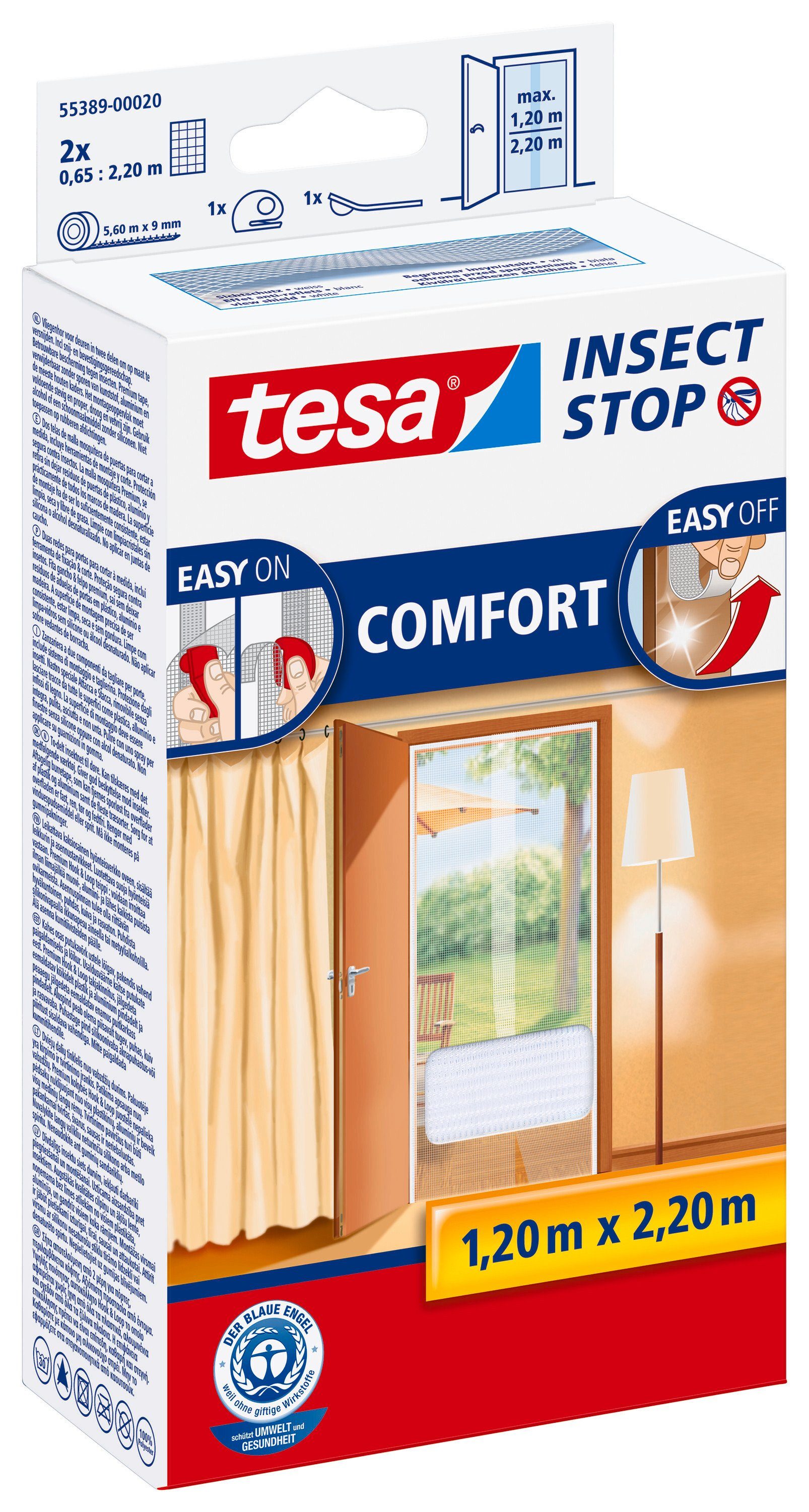 ohne 1-St., - - Türen, Türvorhang weiß Balkon Bohren für tesa Insektenschutz Insect Stop Comfort Fliegengitter-Gewebe Fliegennetz, Fliegengitter Klettband), (Packung,