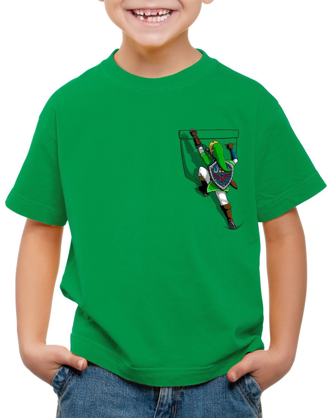 style3 Print-Shirt Kinder T-Shirt Link Brusttasche wild switch the breath  of snes ocarina
