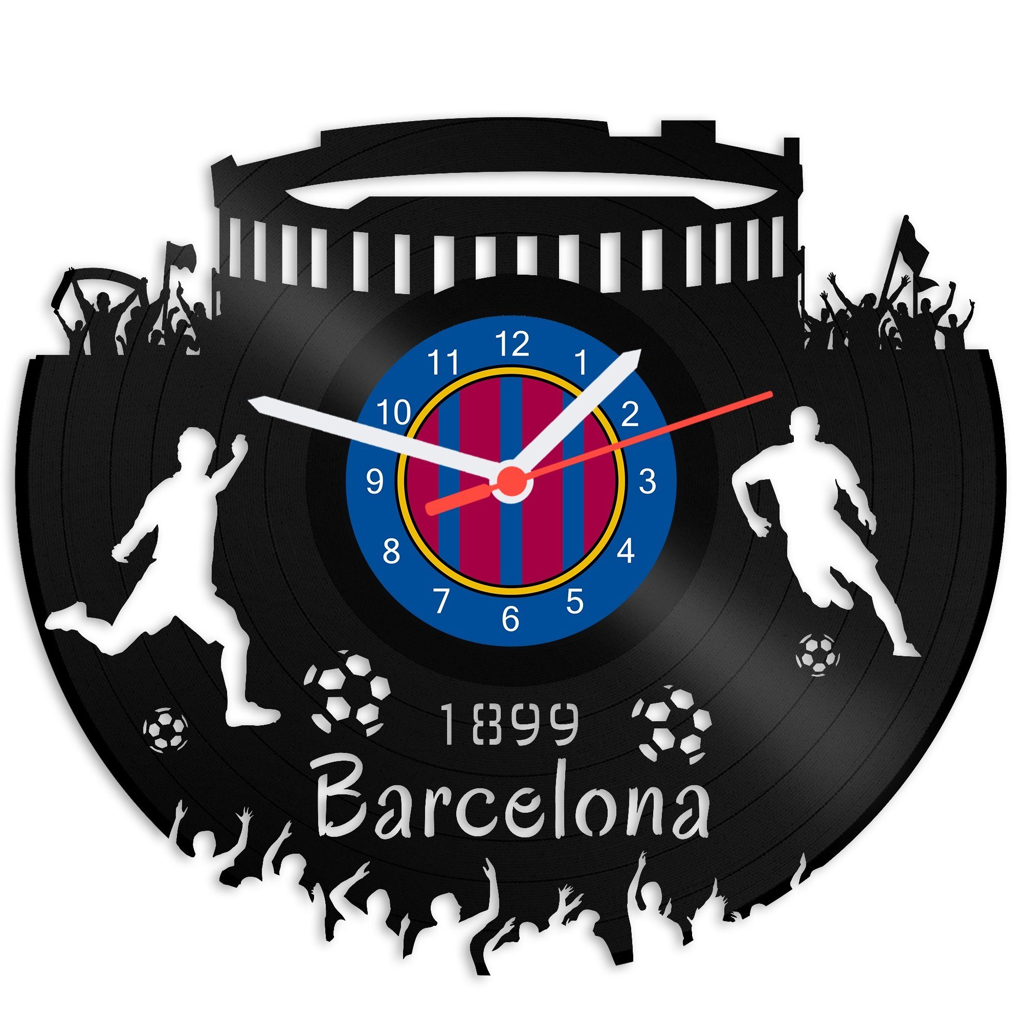 GRAVURZEILE Wanduhr Schallplattenuhr Barcelona - 100% Vereinsliebe - Fußball -