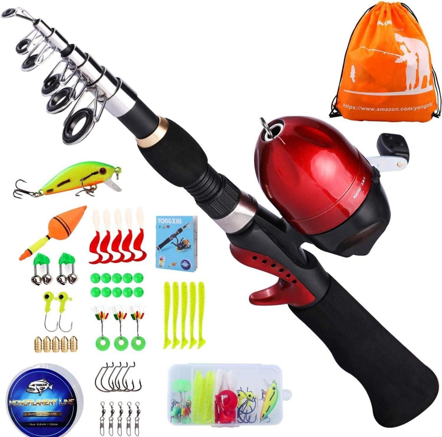 Feederhaken Kids Teleskop Angelrute Combo Set mit Spincast Reel für