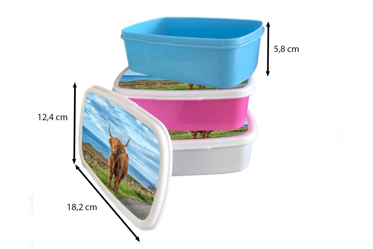 Snackbox, MuchoWow Brotdose Wolken Kunststoff für Highlander Schottische rosa Brotbox Landschaft, Mädchen, - Kunststoff, Kinder, Lunchbox (2-tlg), Erwachsene, -