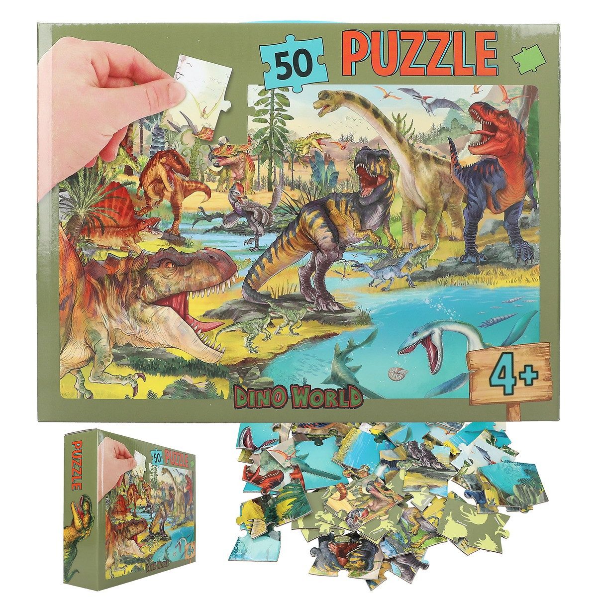 Depesche Freizeittasche DEPESCHE DINO World Puzzle Dinosaurier 58x40cm 50 Teile Box mit Trageg