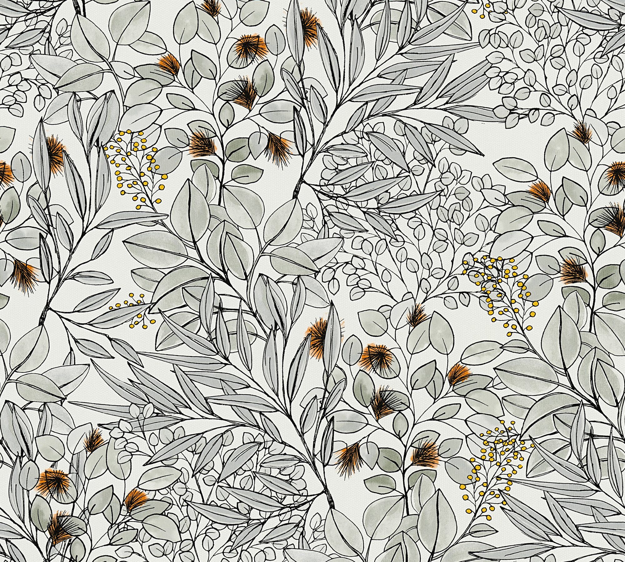 A.S. Création strukturiert, Geo Vliestapete Blumen Tapete Dschungel orange/weiß/hellgrau floral, Nordic