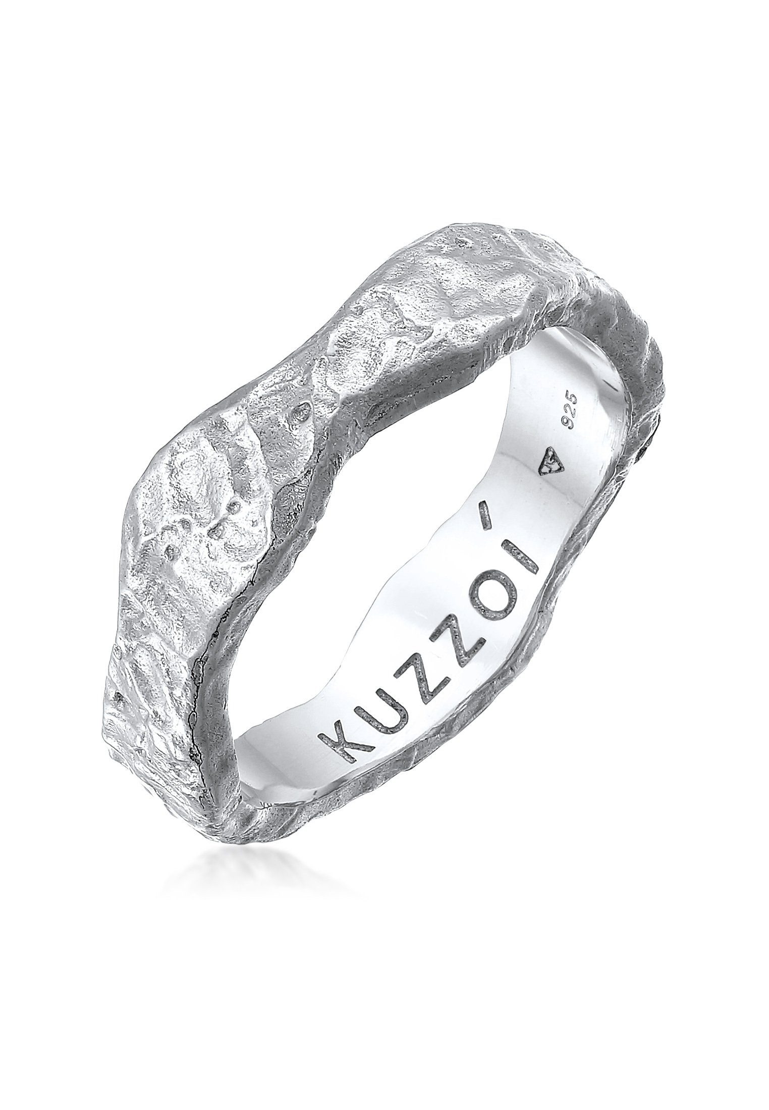 Kuzzoi Silberring Struktur Silber, Herren Gehämmertes mit Oberfläche 925 organic Accessoire Organic Bandring