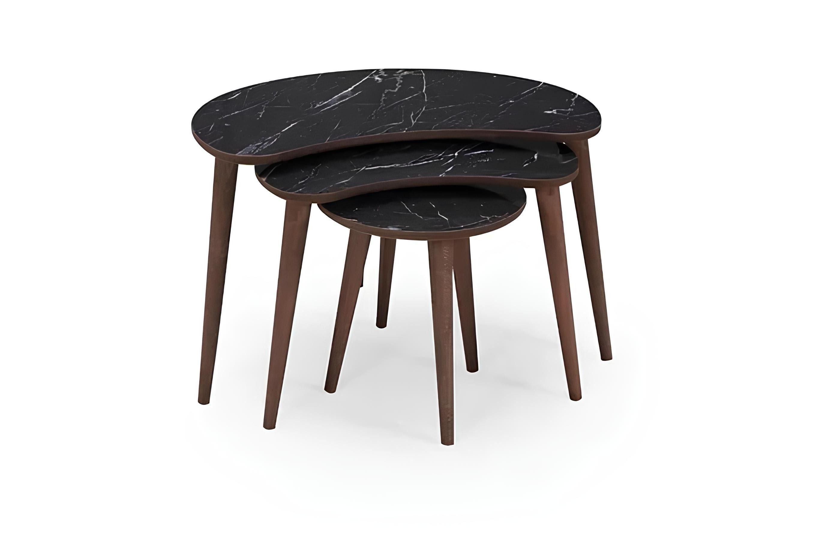 Couchtisch Dreier-Set von edlen Wohnzimmertischen in Schwarz aus Holz