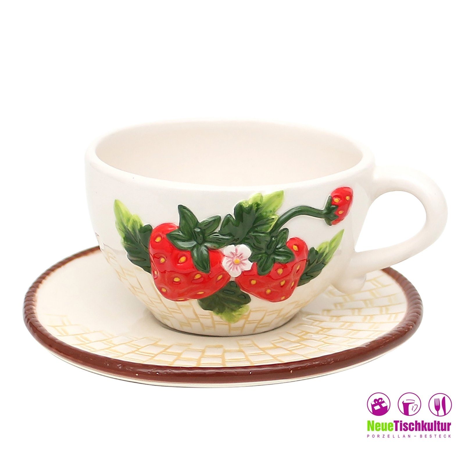 Keramik Untertasse Neuetischkultur Tasse mit Kaffeetasse Erdbeere,