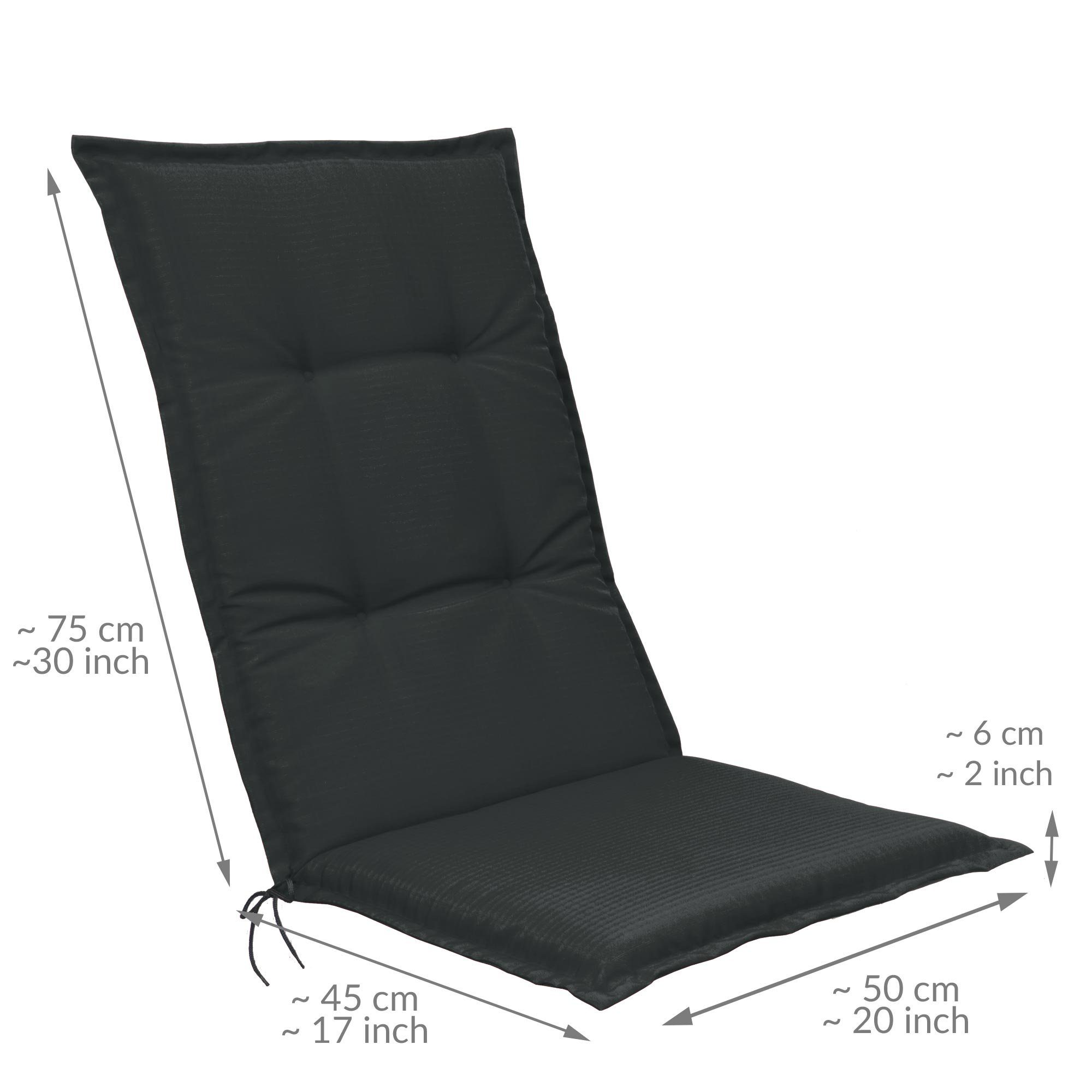 Beautissu Hochlehnerauflage 4er Set Hochlehner Set Base HL Sitzkissen, 120x50x6cm Graphitgrau, Hochlehner Rückenkissen Stuhlkissen für Gartenstühle Sitzpolster