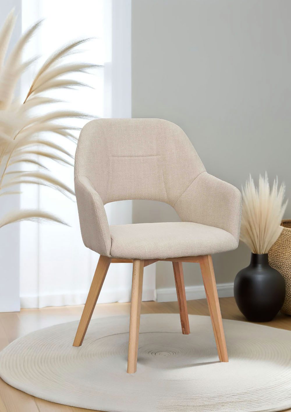 HELA 4-Fußstuhl STADE (Set, 2 St), 360° drehbar,Massivholz 4-Fuß,Armlehnen,Ausschnitt im Rücken