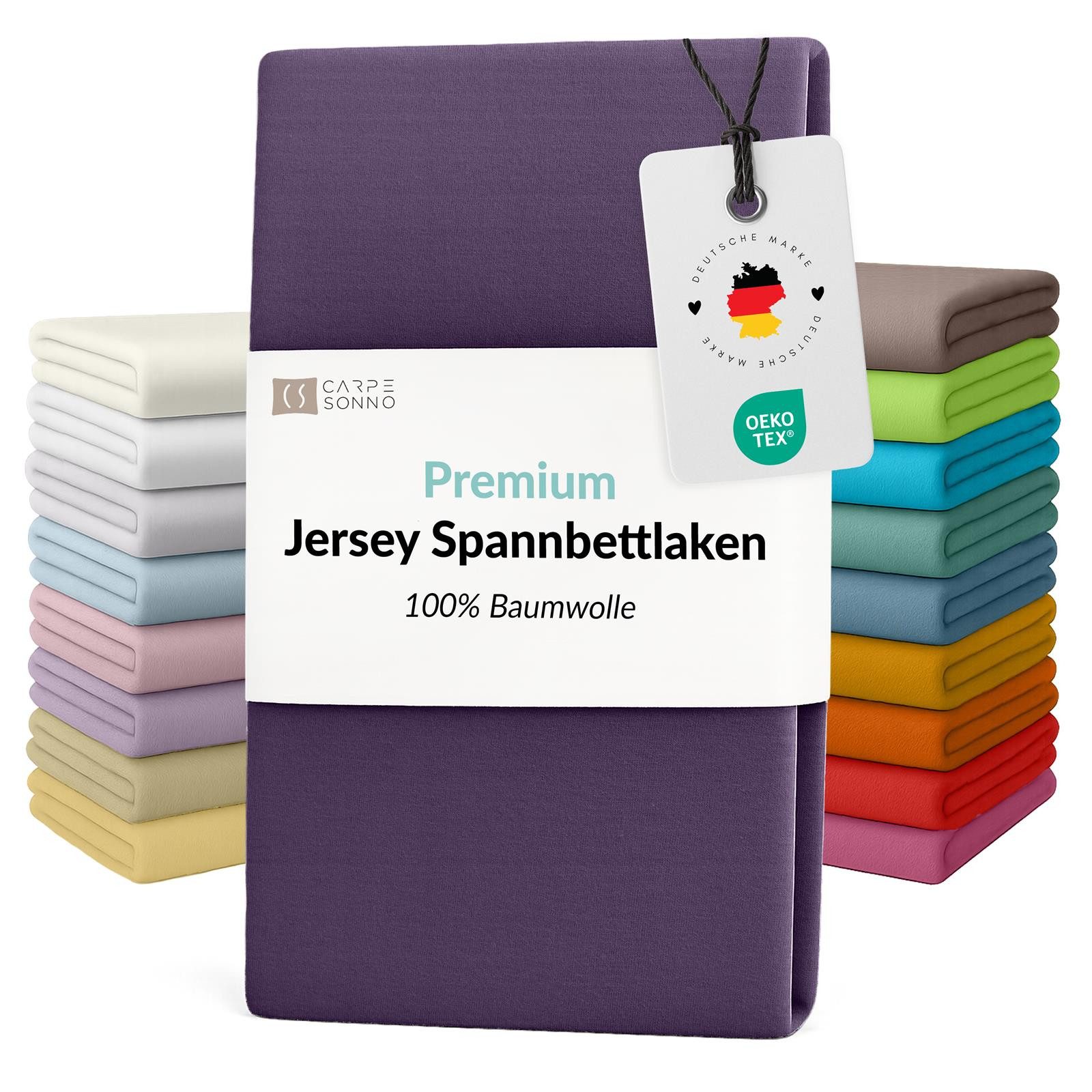 Carpe Sonno Spannbettlaken Jersey Bettlaken 90x200 100x200 140x200 160x200 180x200 200x200 & x220, Jersey, Gummizug: rundum, (1 Stück), Für Matratzen bis 25cm Höhe - 100% Baumwolle - MADE IN EU - OEKO-TEX®