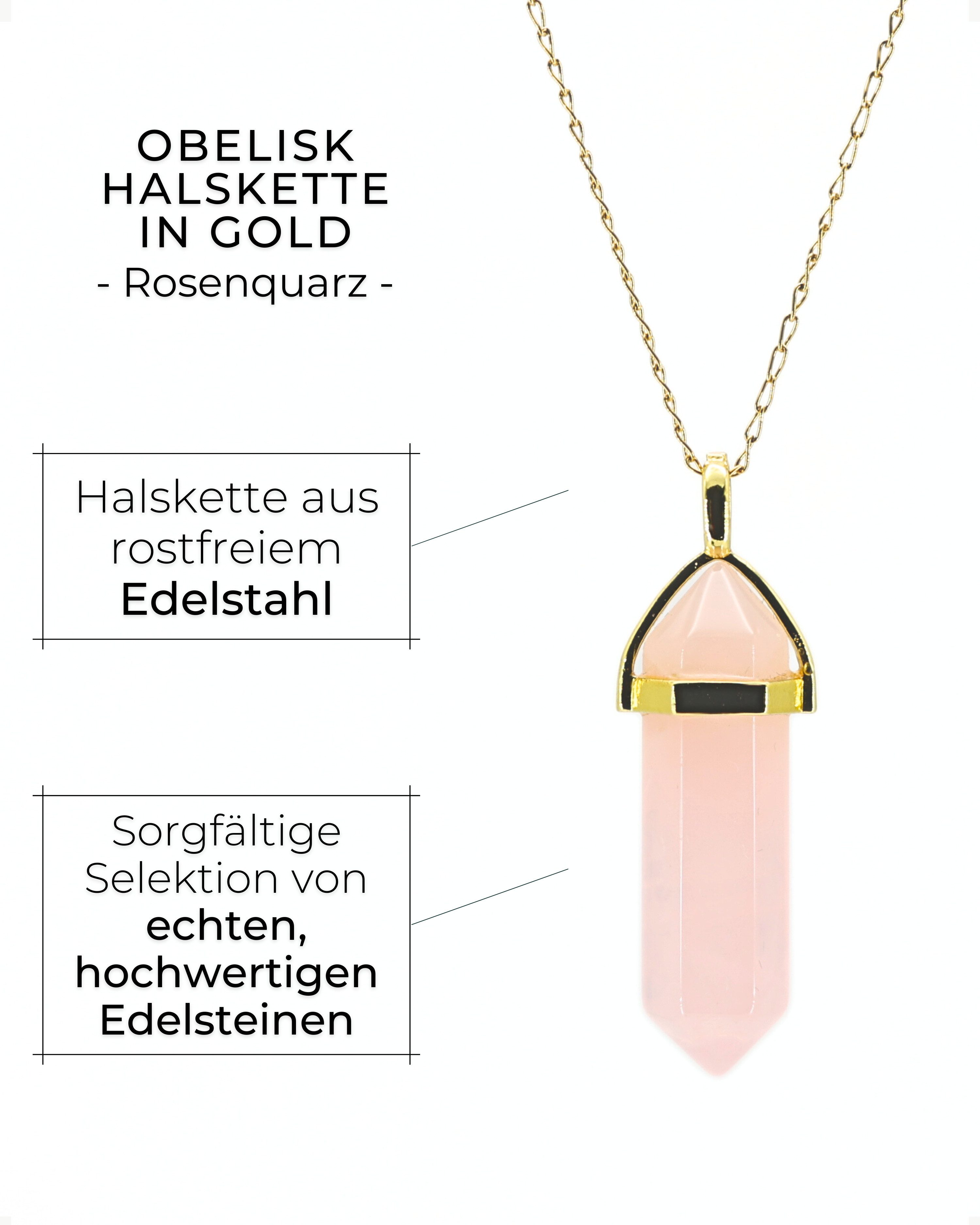 LAVISA Kette mit Anhänger Edelstein Halskette Obelisk gold Naturstein Kristall – Bild 4 von 5