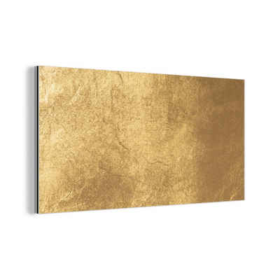 MuchoWow Metallbild Licht fällt auf eine goldene Wand, (1 St), Metallbild für Wohnzimmer, Aluminium dekoration, Wandbild Industriell