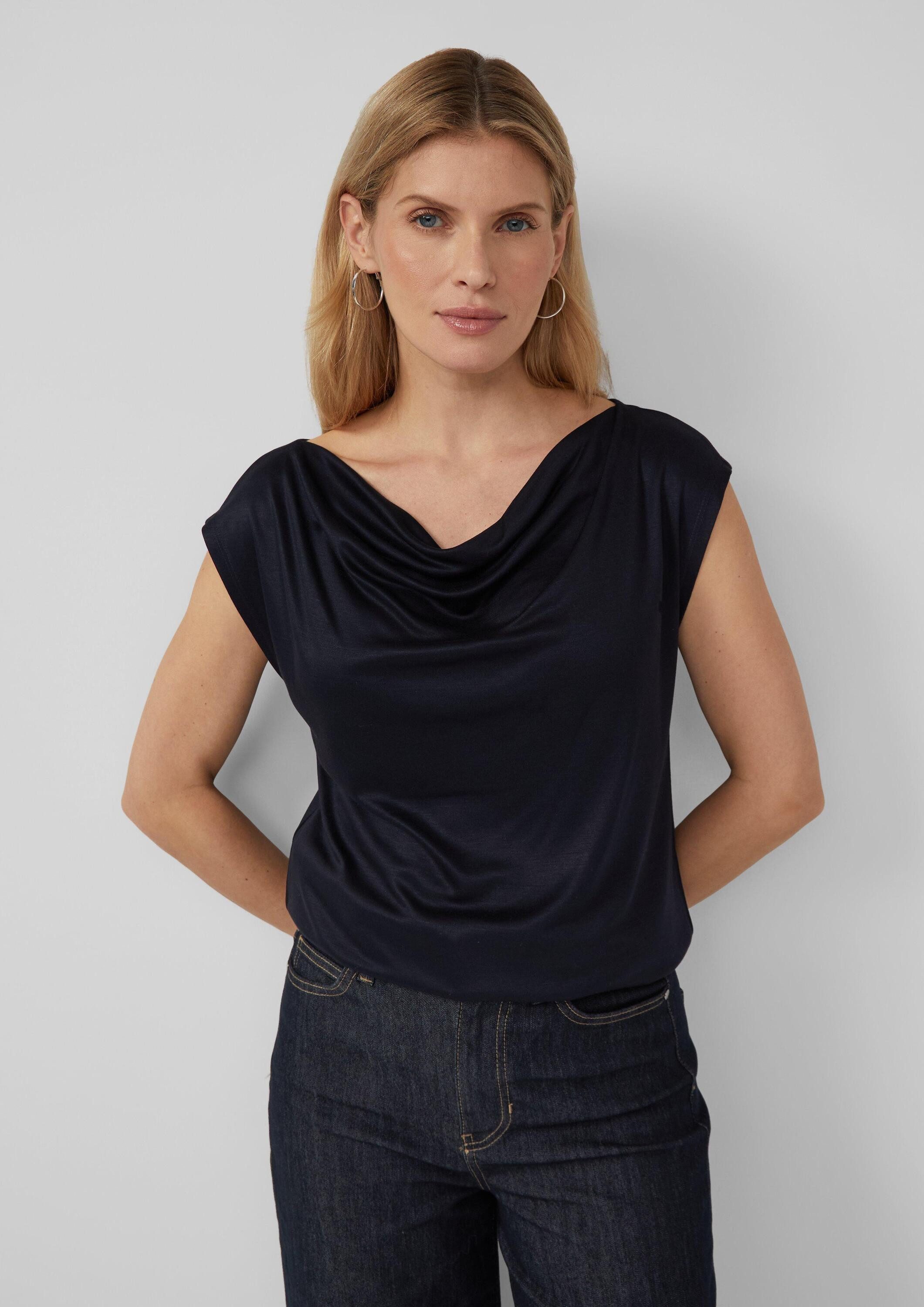 s.Oliver Kurzarmshirt T-Shirt Ärmelloses Shirt aus Viskose mit Wasserfall-Ausschnitt