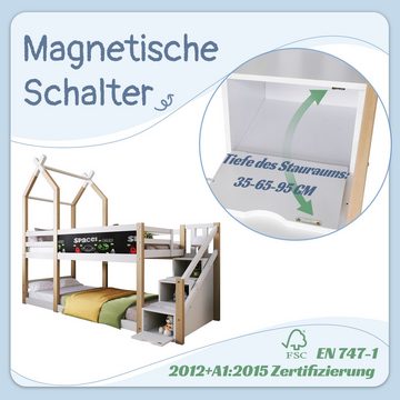 DOPWii Kinderbett Baumhaus inkl.Tafel mit Speicherung und Rausfallschutz 90 x 200 cm, Hochbett für Kinder–2x Lattenrost-Natur & Weiß(ohne Matratze)