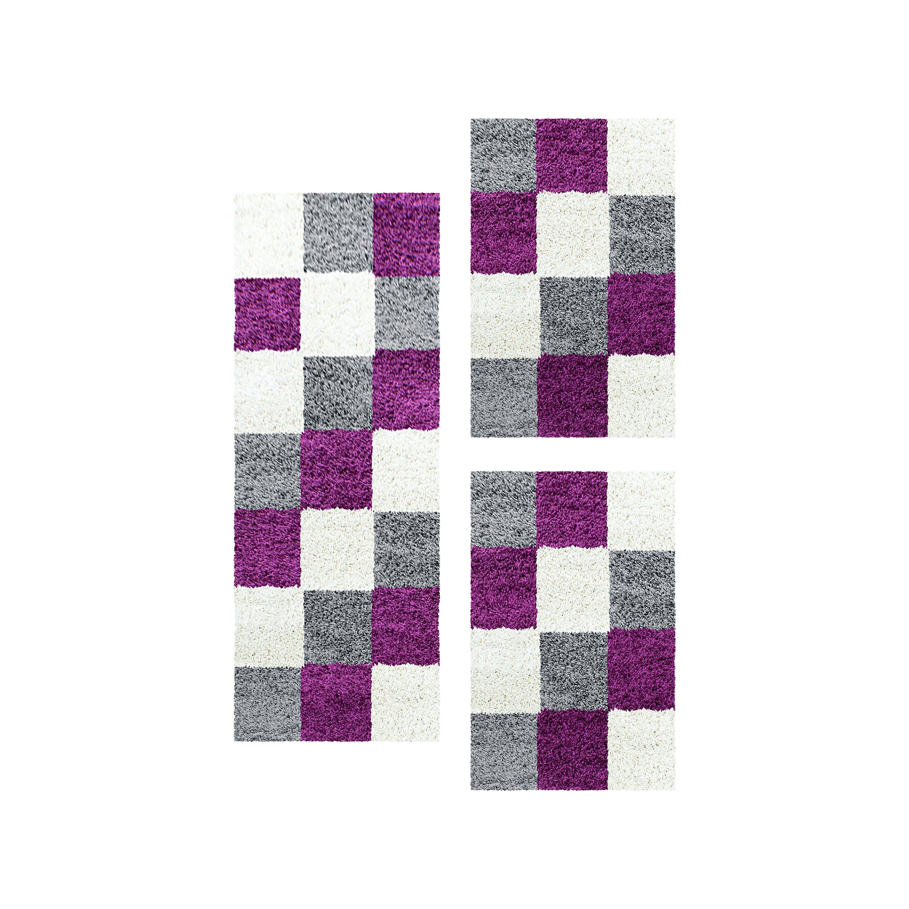 Villa Möbel Hochflor-Bettumrandung Kariert Design, Höhe 30 mm, (3-tlg), Teppich Wohnzimmer Kariert Design Modern verschidene farben und größen