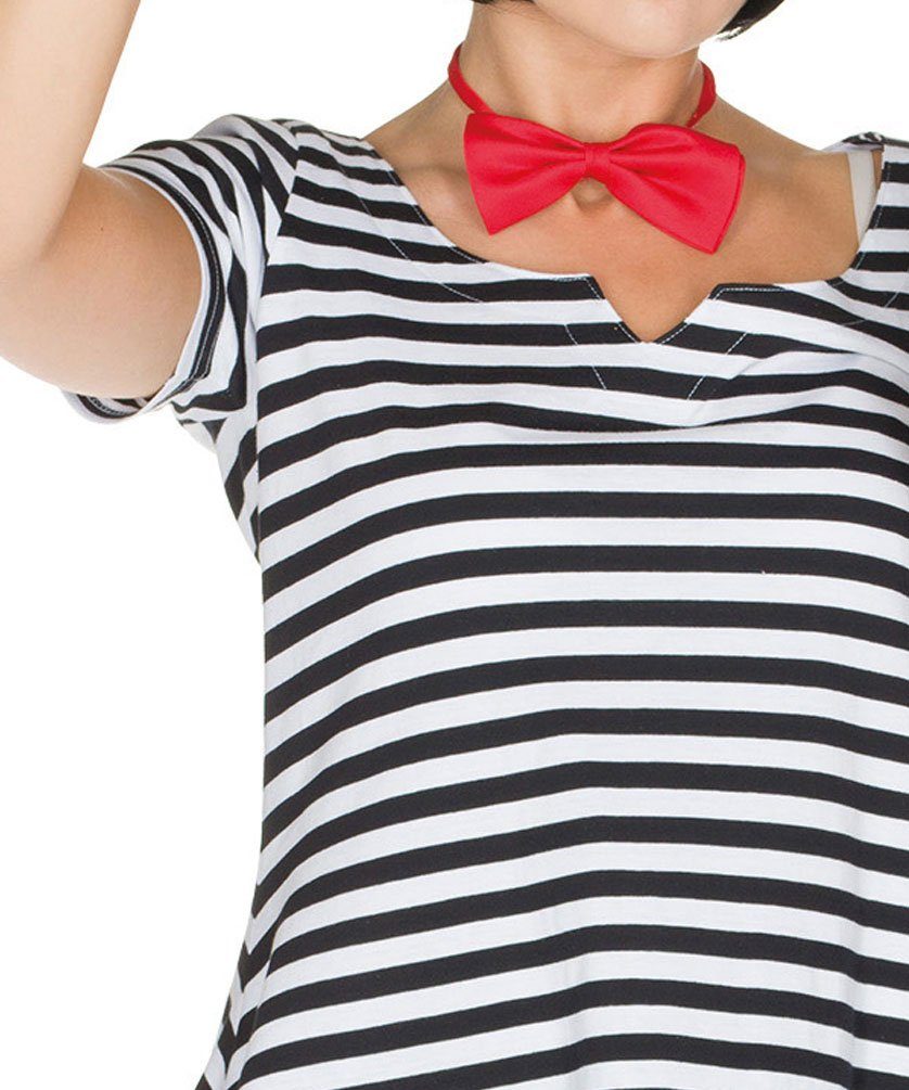 Karneval-Klamotten Kostüm Pantomime schwarz weiß Damen Ringel Tunika, Kostüm Tunika Shirt Mime Clown Harlekin