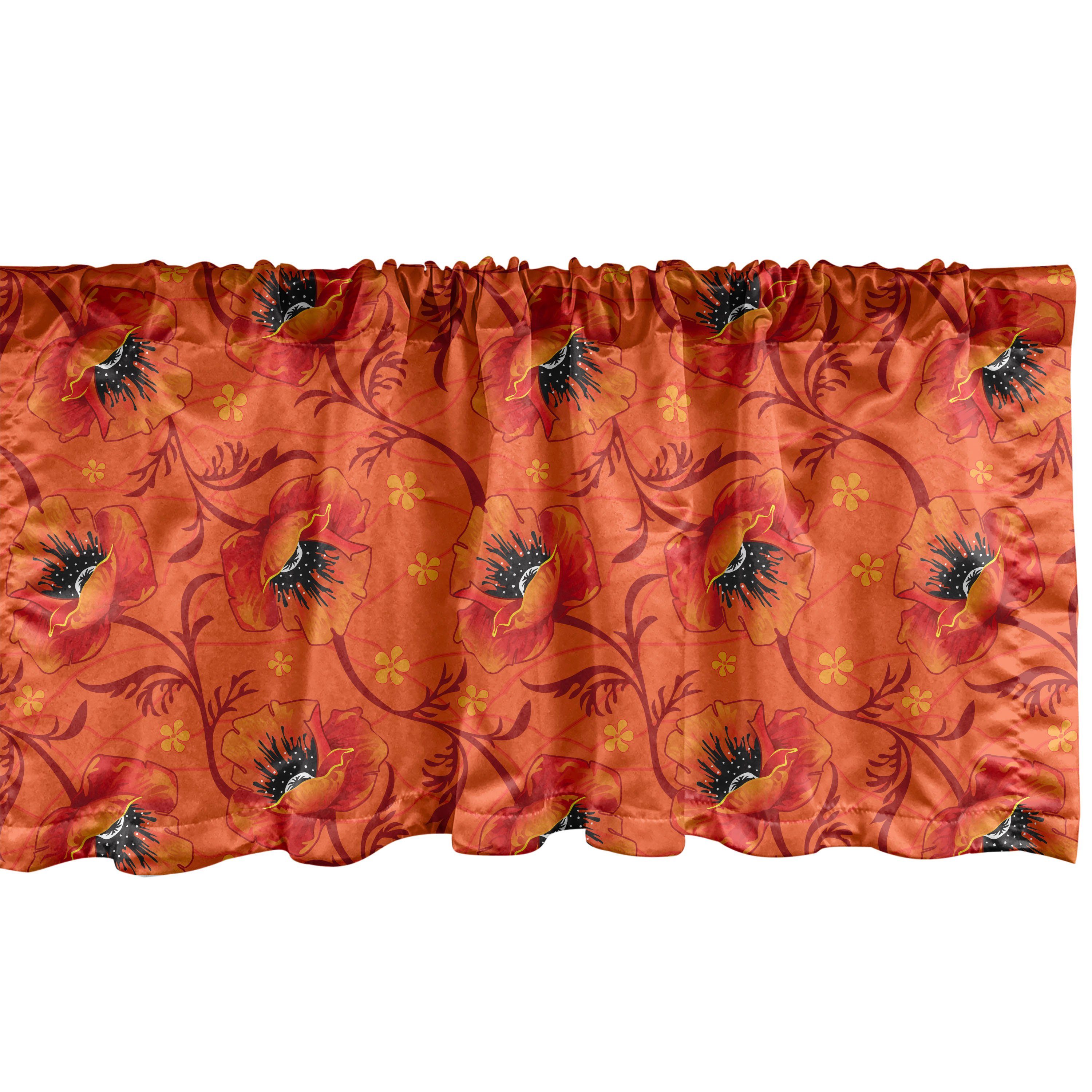 Scheibengardine Orange Abakuhaus, für Mohnblumen-Blumen Stangentasche, Küche Romantik Volant Dekor Microfaser, mit Schlafzimmer Vorhang