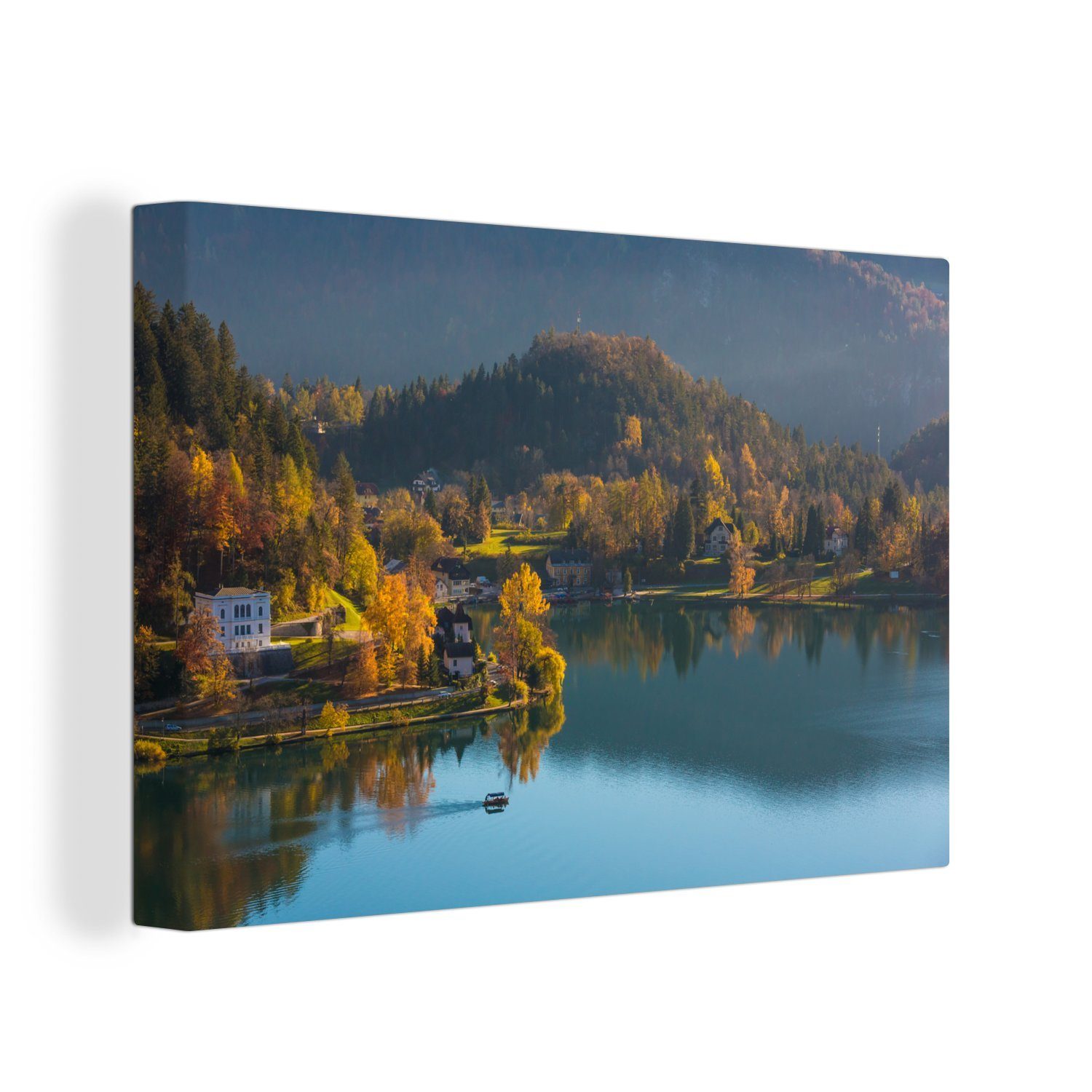 OneMillionCanvasses® Leinwandbild See - Baum - Herbst, (1 St), Wandbild Leinwandbilder, Aufhängefertig, Wanddeko, 30x20 cm