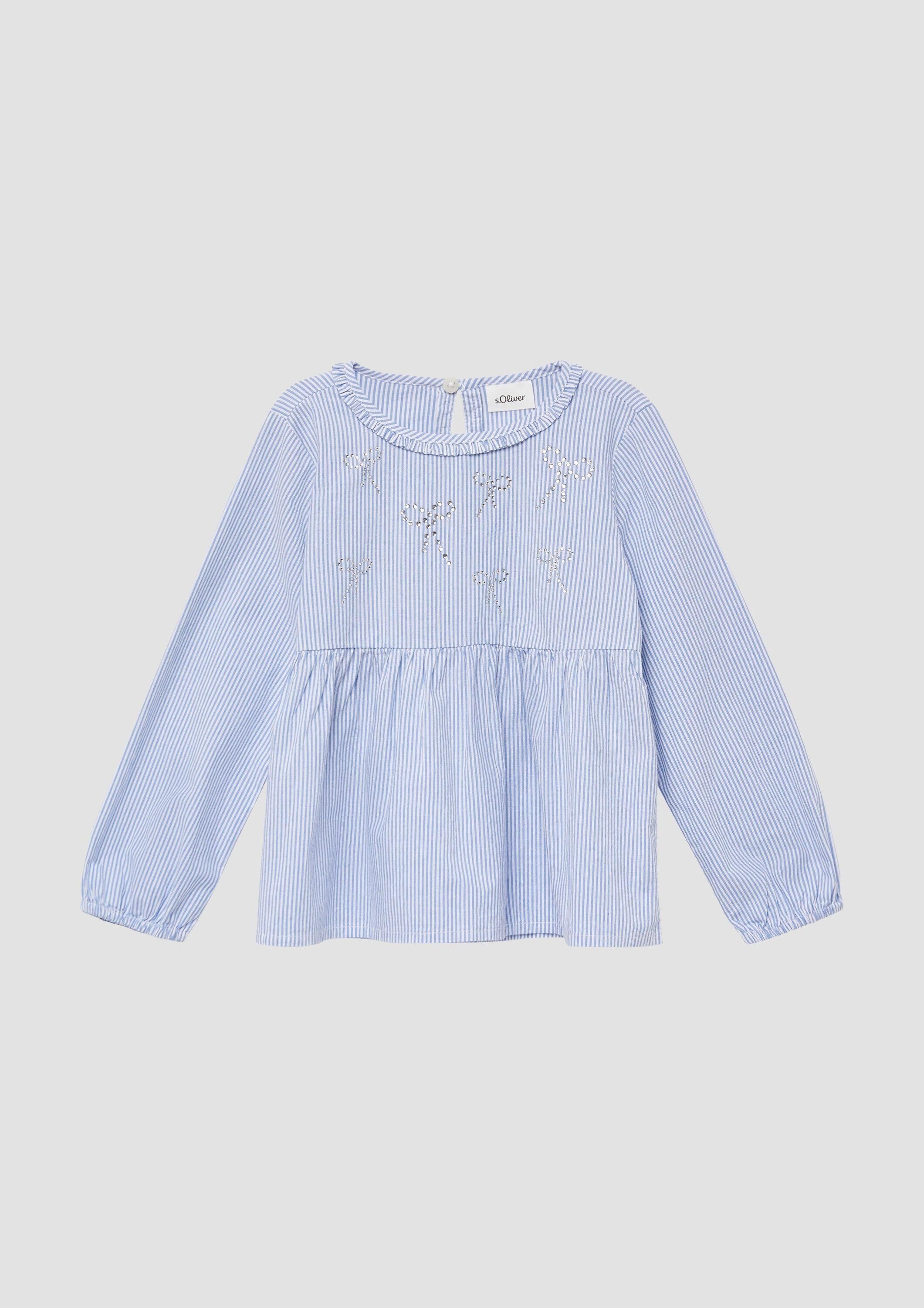 s.Oliver Langarmbluse Bluse Ausgestellte Bluse mit Streifen und Schmucksteinen