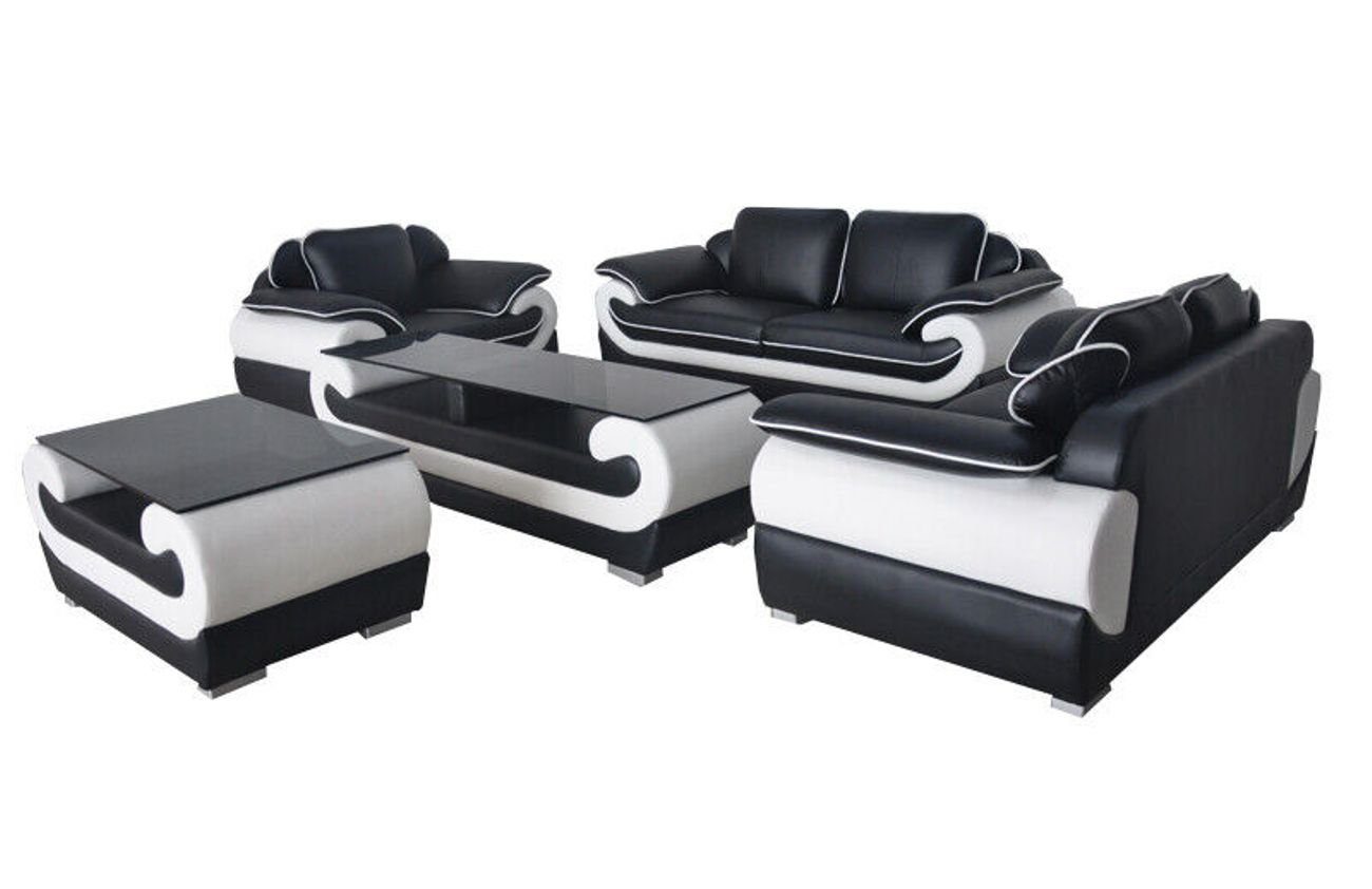 JVmoebel Sitzer (4-St) Sofas, Garnituren Sofagarnitur+Tisch USB Sofa Wohnzimmer-Set Leder Couch 3+2+1