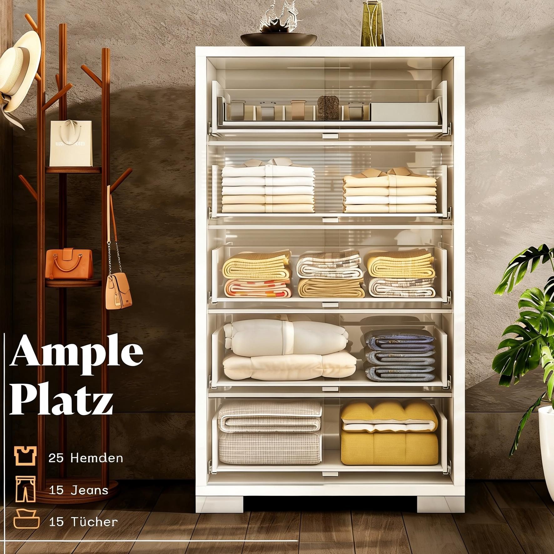AMERLIFE Kommode Weiß Hochglanz 80x40x127,5 cm mit 5 Schubladen und Anti-Kippschutz (1 St) – Bild 4 von 5