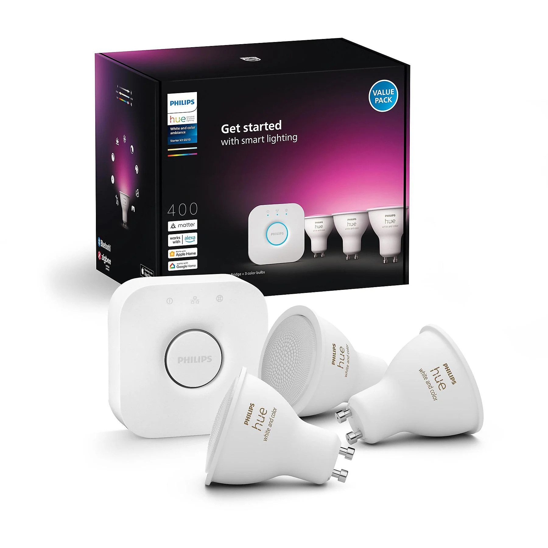 Philips Hue White & Color Ambiance GU10 3er Starter Set 3x350lm Bluetooth Smarte Lampe