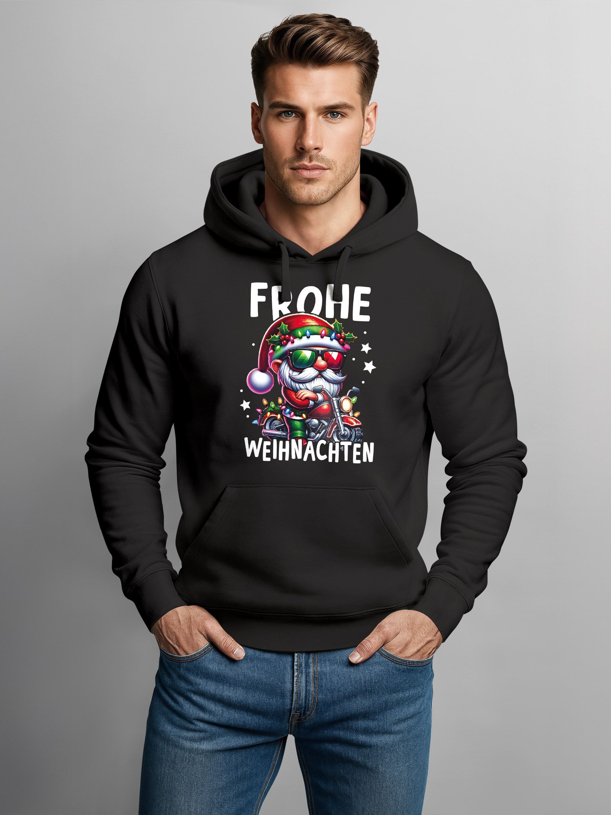 MoonWorks Hoodie Hoodie Herren Frohe Weihnachten Santa Biker Aufdruck Kapuz günstig online kaufen