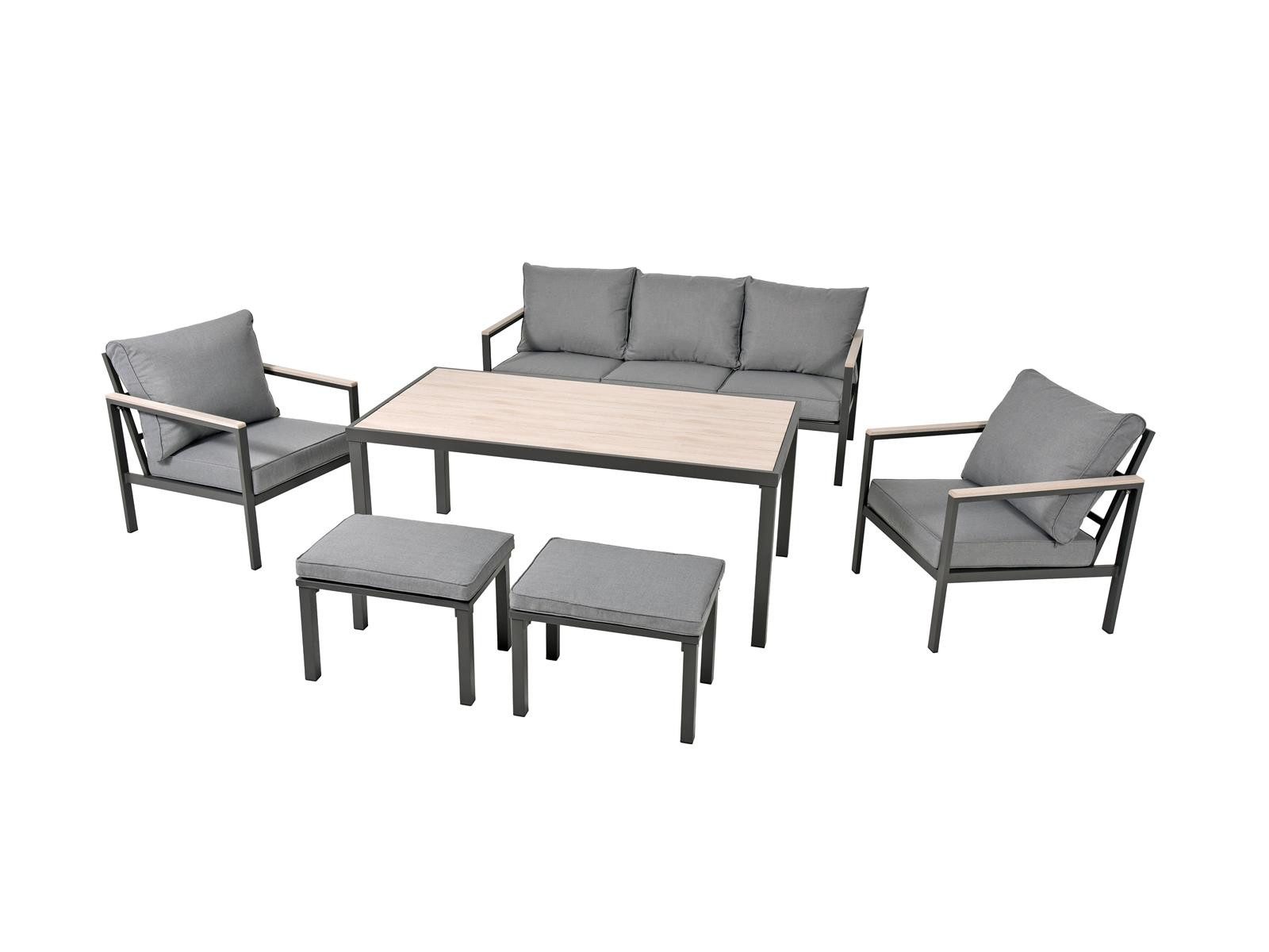 bellavista - Home&Garden® Gartenlounge-Set Dining Lounge Set Rialto 6-teilig Aluminium anthrazit Holzoptik