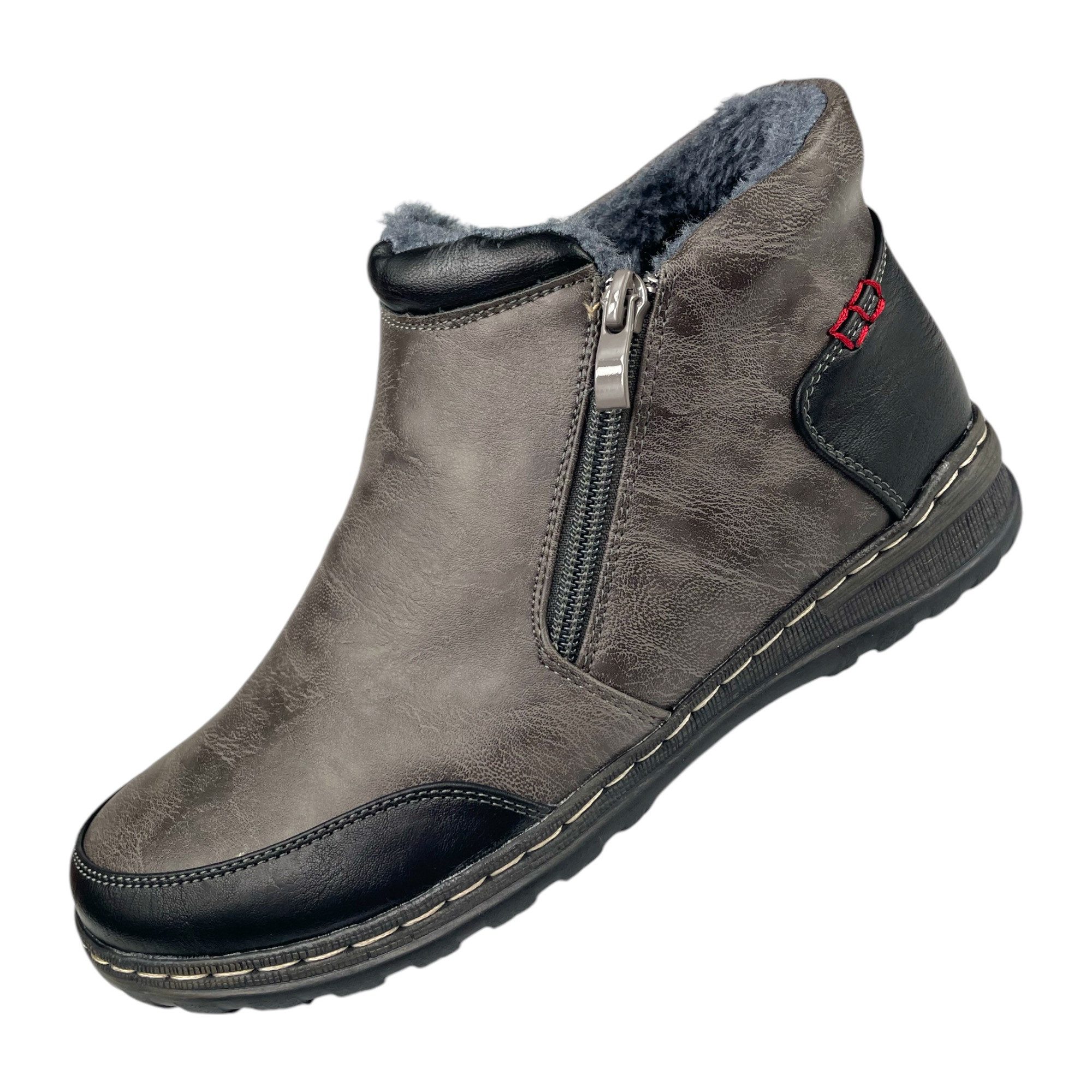 Taschen4life Damen Stiefelette 9680 Stiefelette 2 farbig, warm gefüttert, 2x Reißverschluss