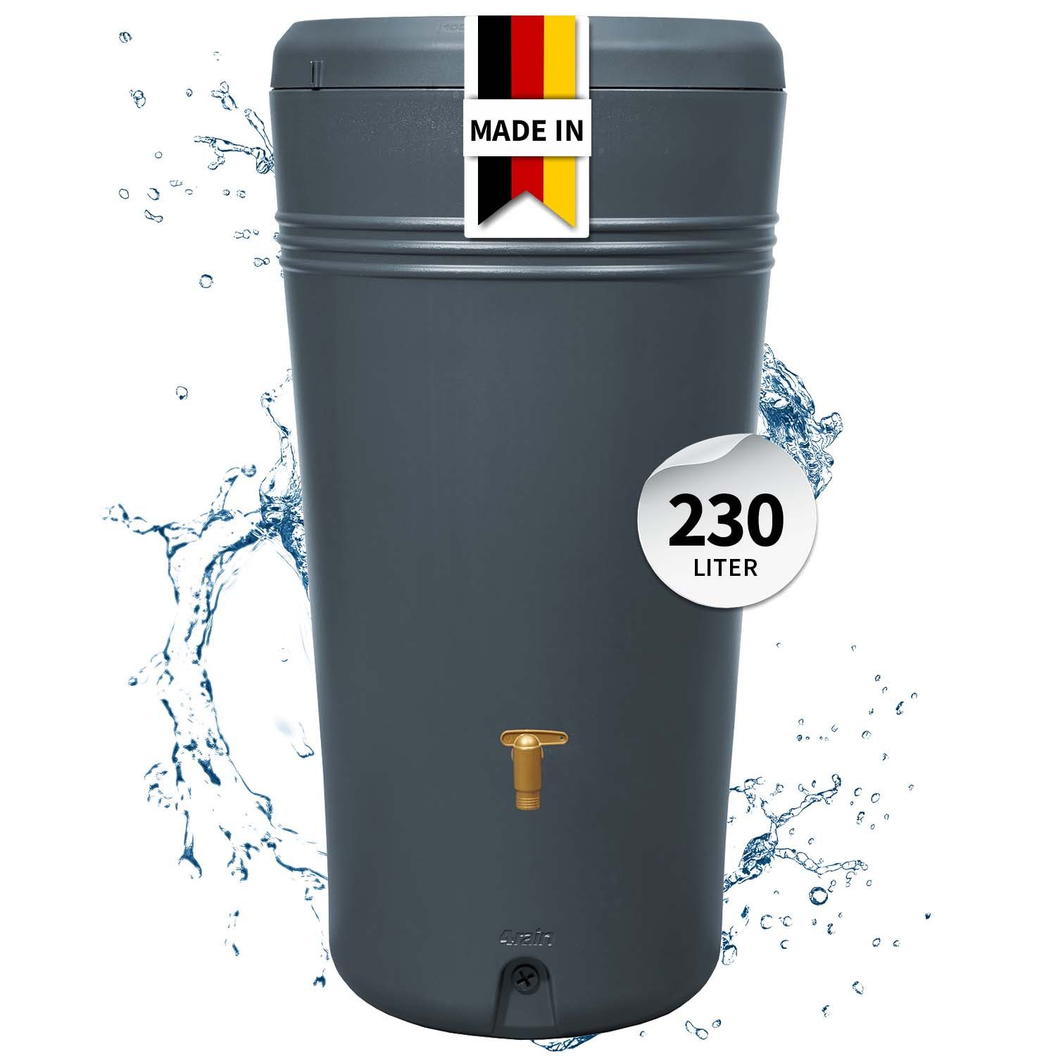 4rain Regentonne AZURA 2in1 Regenspeicher 230 Liter graphite grey inkl. Pflanzschale