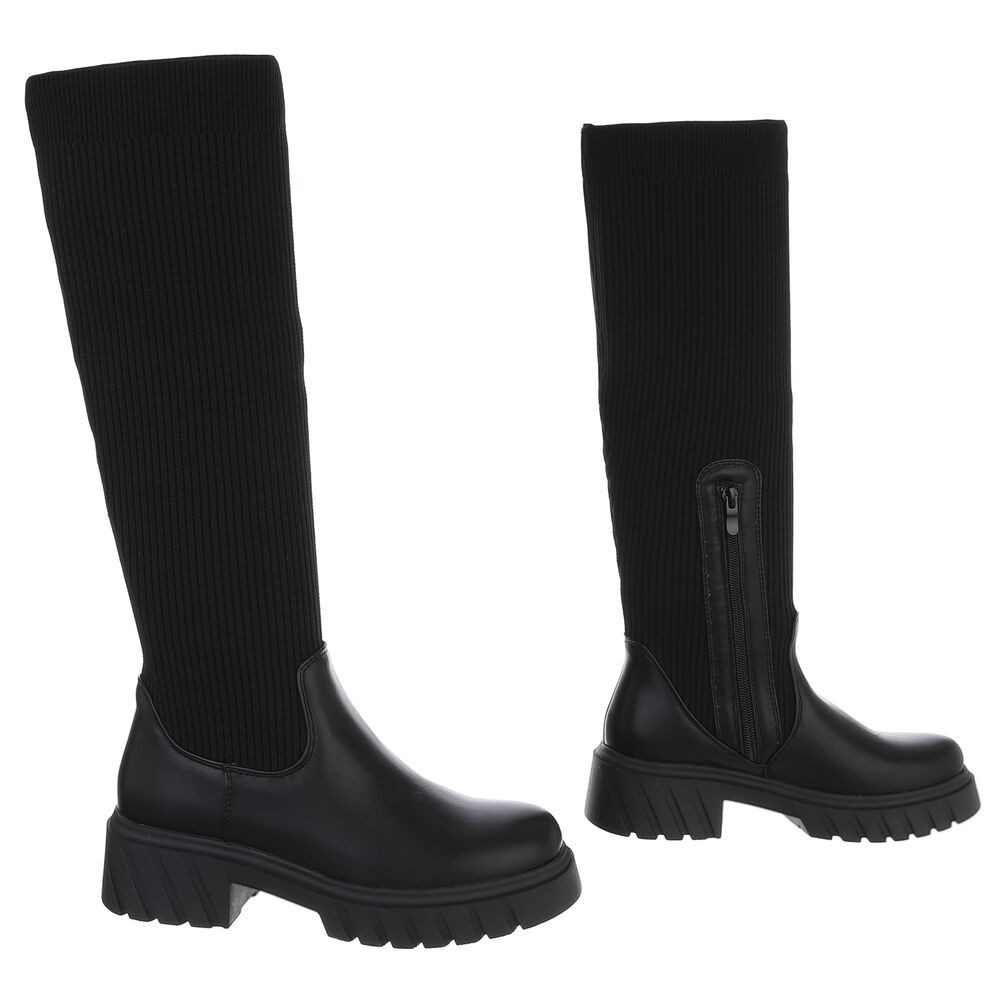 Ital-Design Kniehohe Damenstiefel mit strukturiertem Schaft und Blockabsatz Plateaustiefel (90514852) Blockabsatz Stiefel in Schwarz – Bild 4 von 5