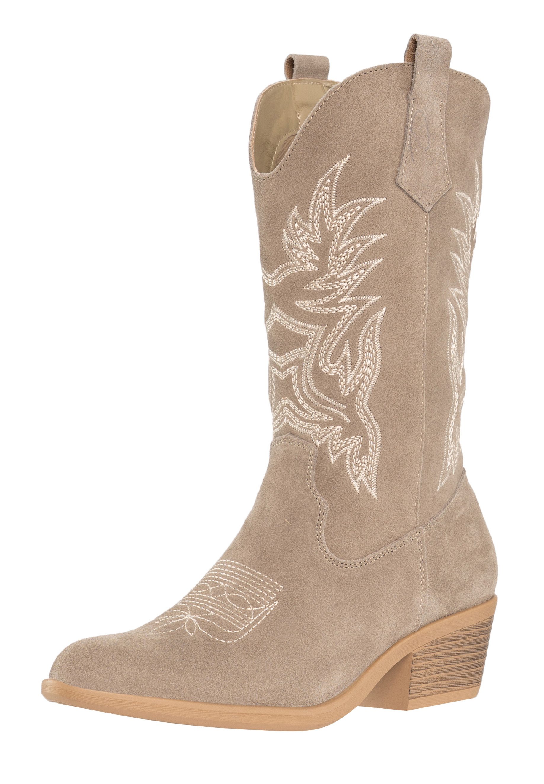 Salinyang Damen Westernstiefel mit Stickerei und Blockabsatz Cowboy Stiefelette