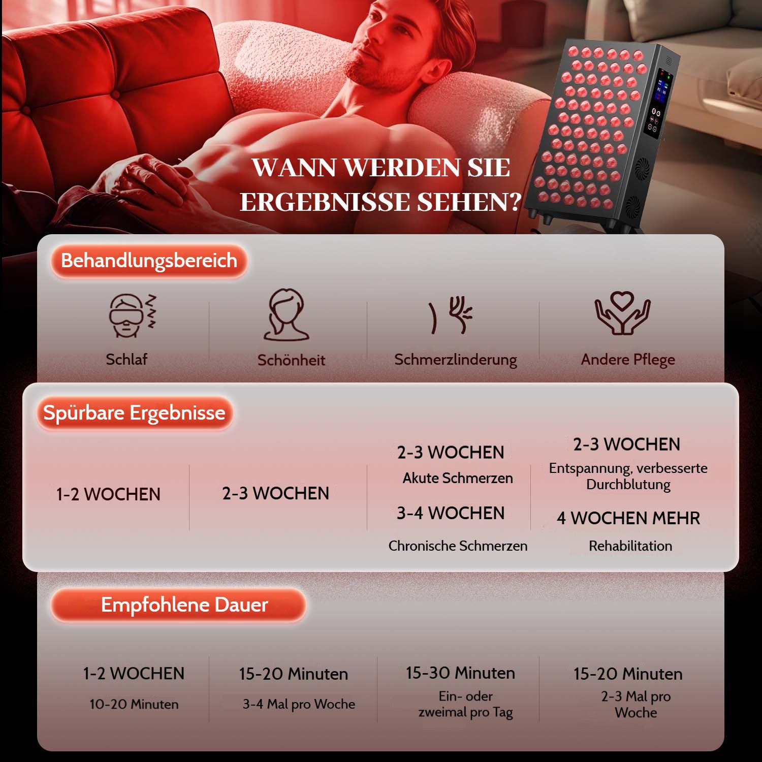 VIVIHEYDAY Infrarotlampe Rotlichttherapiegerät für Körper, Nah-Infrarot-Lichttherapiegerät, Doppel-Chip 660nm& 850nm, 72 LEDs mit Timer, für Körper, Gesicht, Erholung, Schlafverbesserung, Schme(115W)