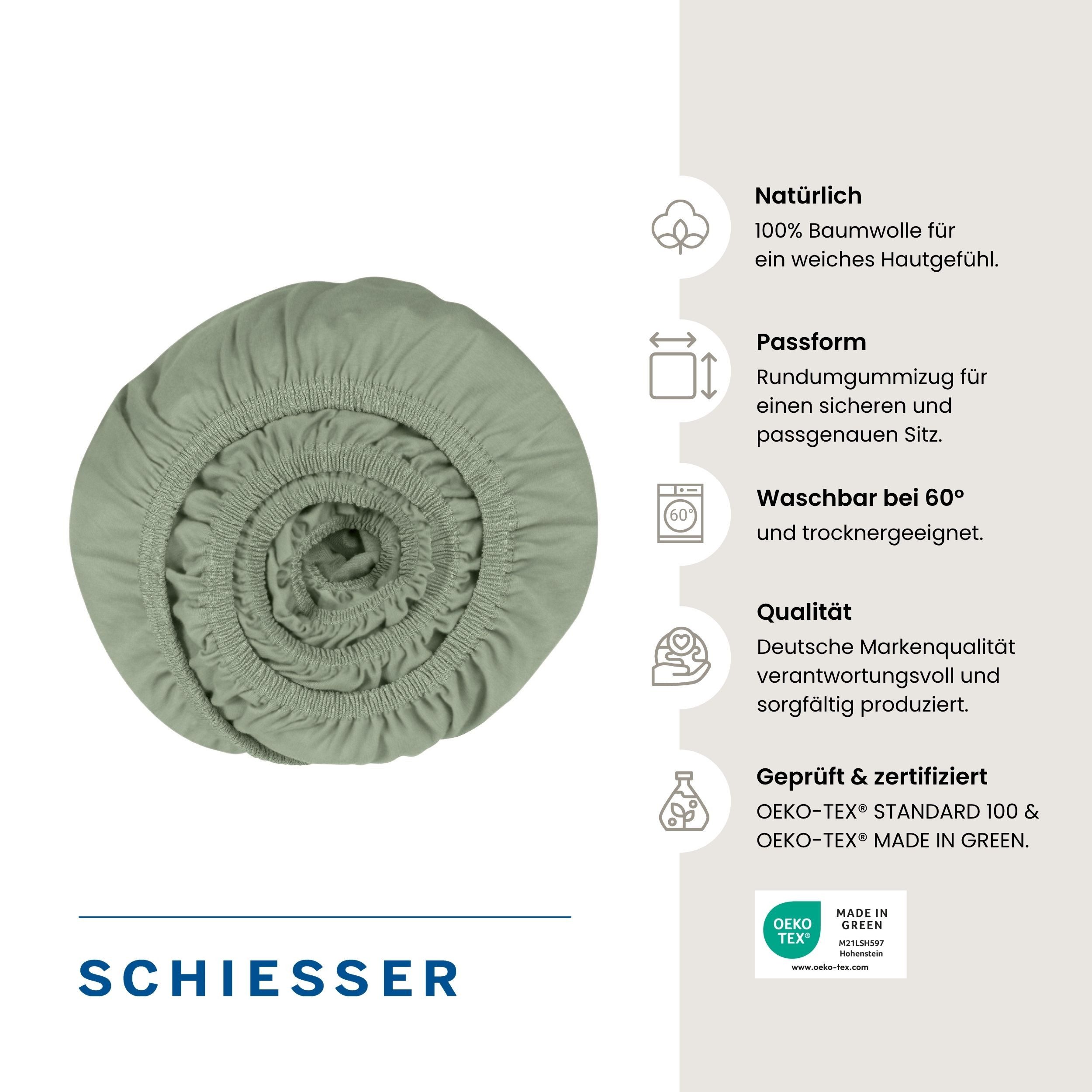 Schiesser Spannbettlaken Jessi aus 100% Baumwolle, Jersey, Gummizug: rundum, (1 Stück), für Matratzen bis zu 22 cm Höhe, OEKO-TEX® MADE IN GREEN – Bild 2 von 5