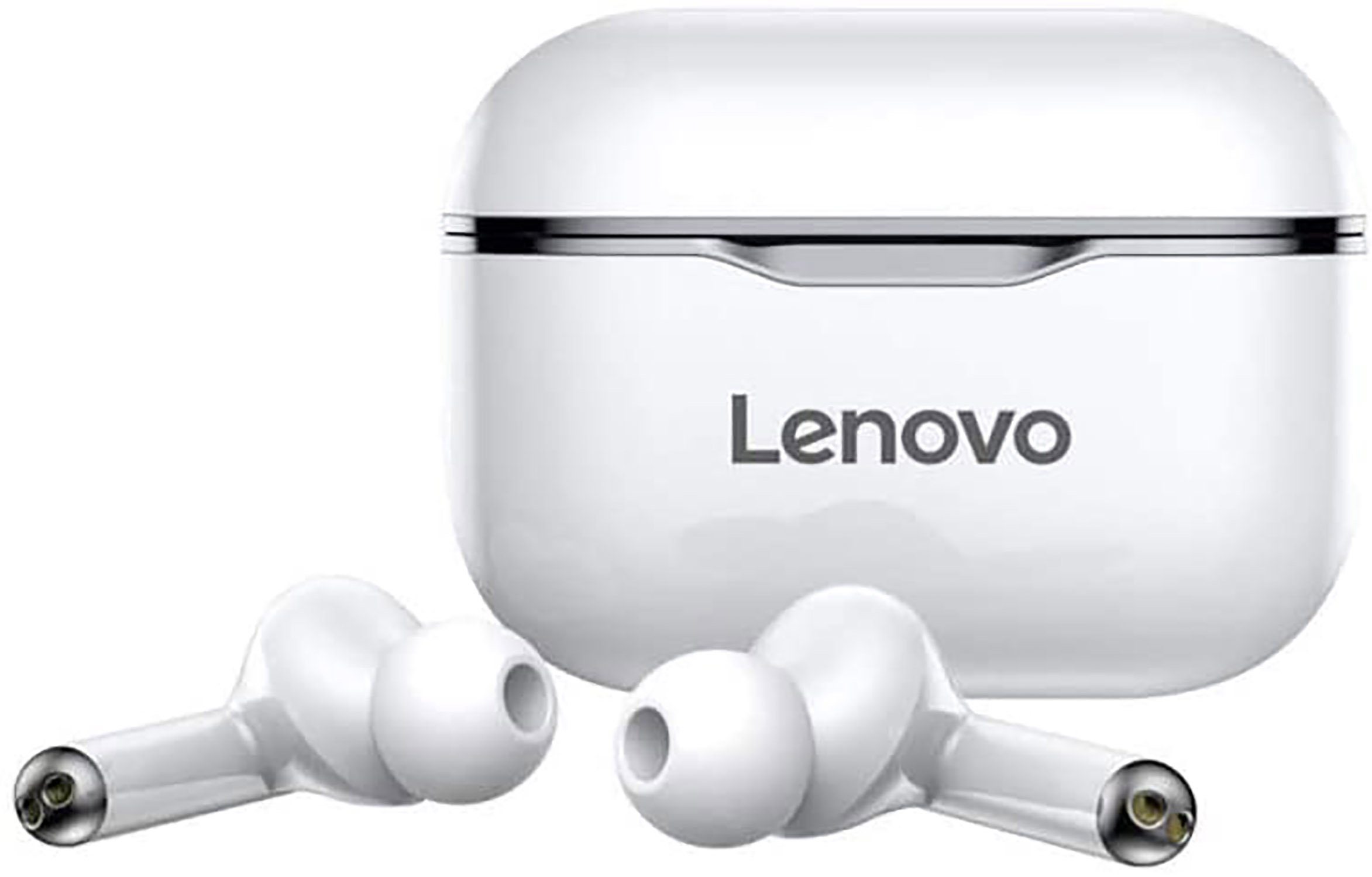 Lenovo LP1 mit Touch-Steuerung Bluetooth-Kopfhörer (True Wireless, Siri, Google Assistant, Bluetooth 5.0, Stereo-Ohrhörer 300 mAh Kopfhörer-Ladehülle - Weiß mit grauem Rand)