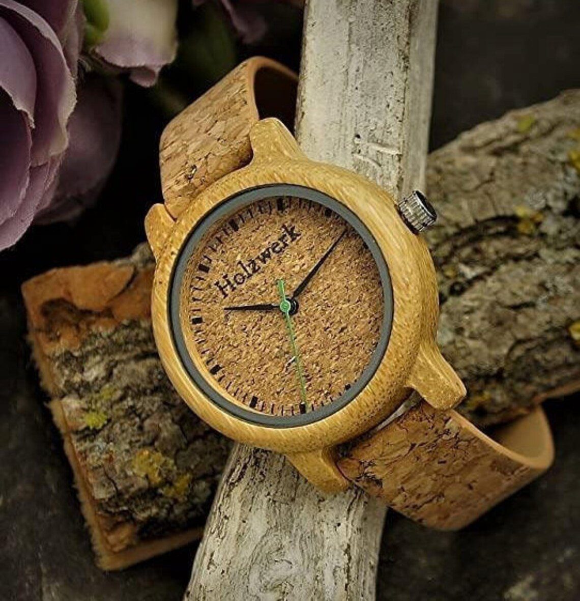 Kork Quarzuhr Uhr kleine Leder, Armband Holzwerk beige Holz in HILDEN & Damen