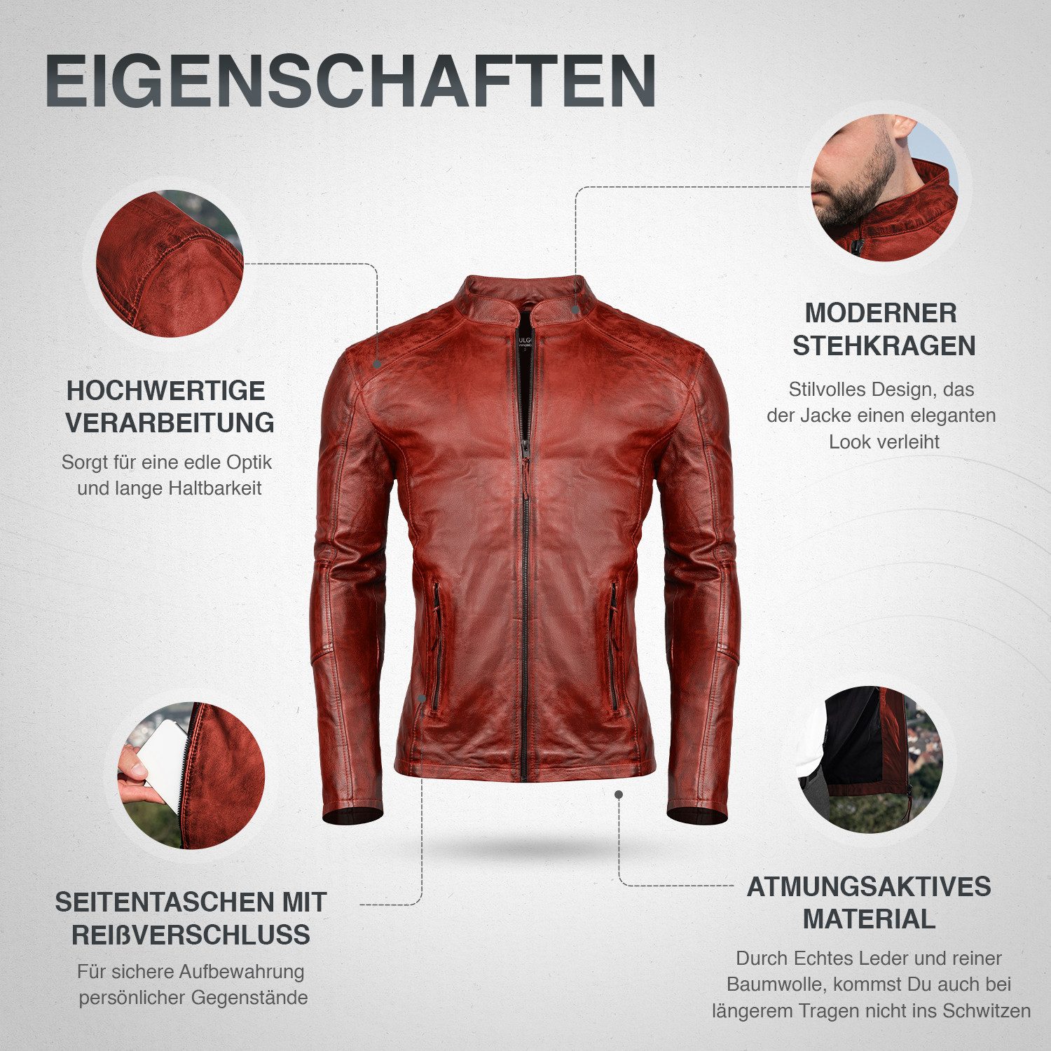 PAULGOS Lederjacke Herren Jacke Übergangsjacke Biker Look 100% Echtleder D3 günstig online kaufen