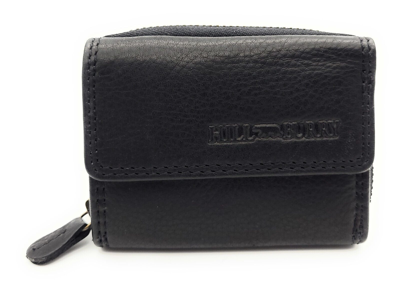 Hill Burry Mini Geldbörse kleines echt Leder Damen Portemonnaie mit RFID Schutz, Damen Geldbeutel für Urlaub, Reise, Alltag, schwarz