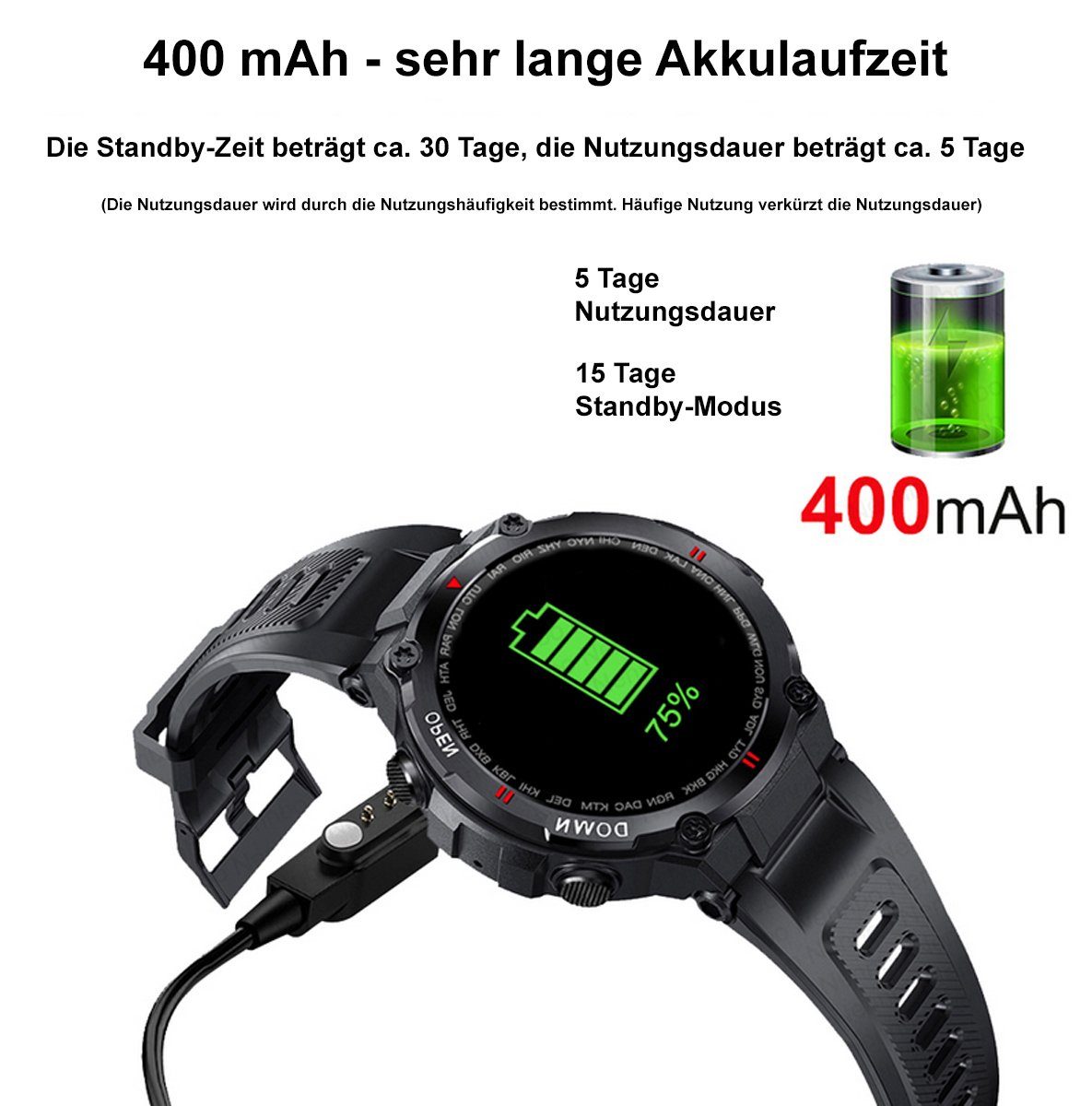 TPFNet SW24 mit Silikon Armband, mit Blutdruck- & Pulsmesser Smartwatch (Android), Blutsauerstoffanzeige, Musiksteuerung, Schrittzähler, Kalorien, Social Media etc. - Grün